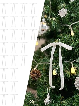 SIMISI RIBBON 24 Pcs White Glitter Velvet Christmas Tree Bows Sparkle Door Garland Decor Vintage Wreath Bow 3/8 Width, 5 * 7 inch