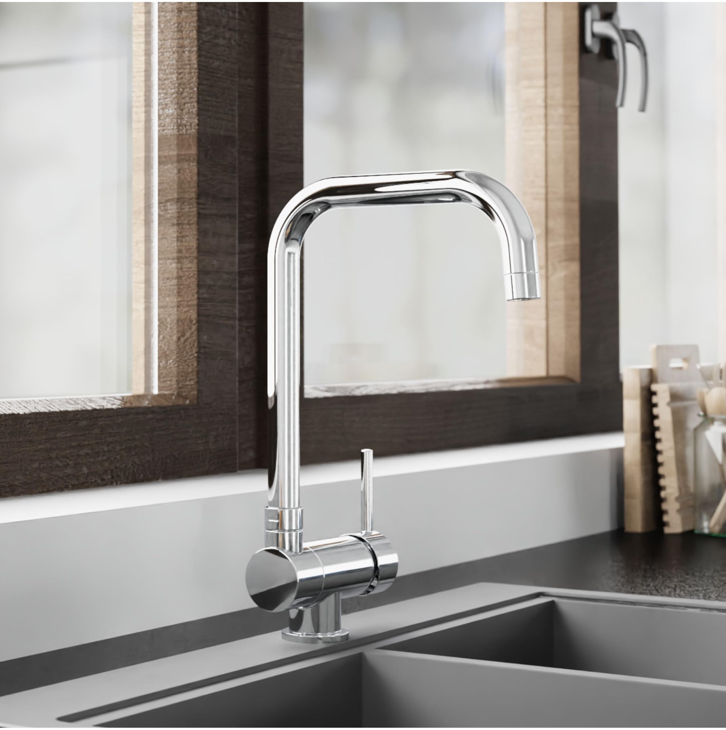 SCHÜTTE 24550 WINDOW Grifo Monomando de Cocina Bajo Ventana, Orientable 360°, Cromado