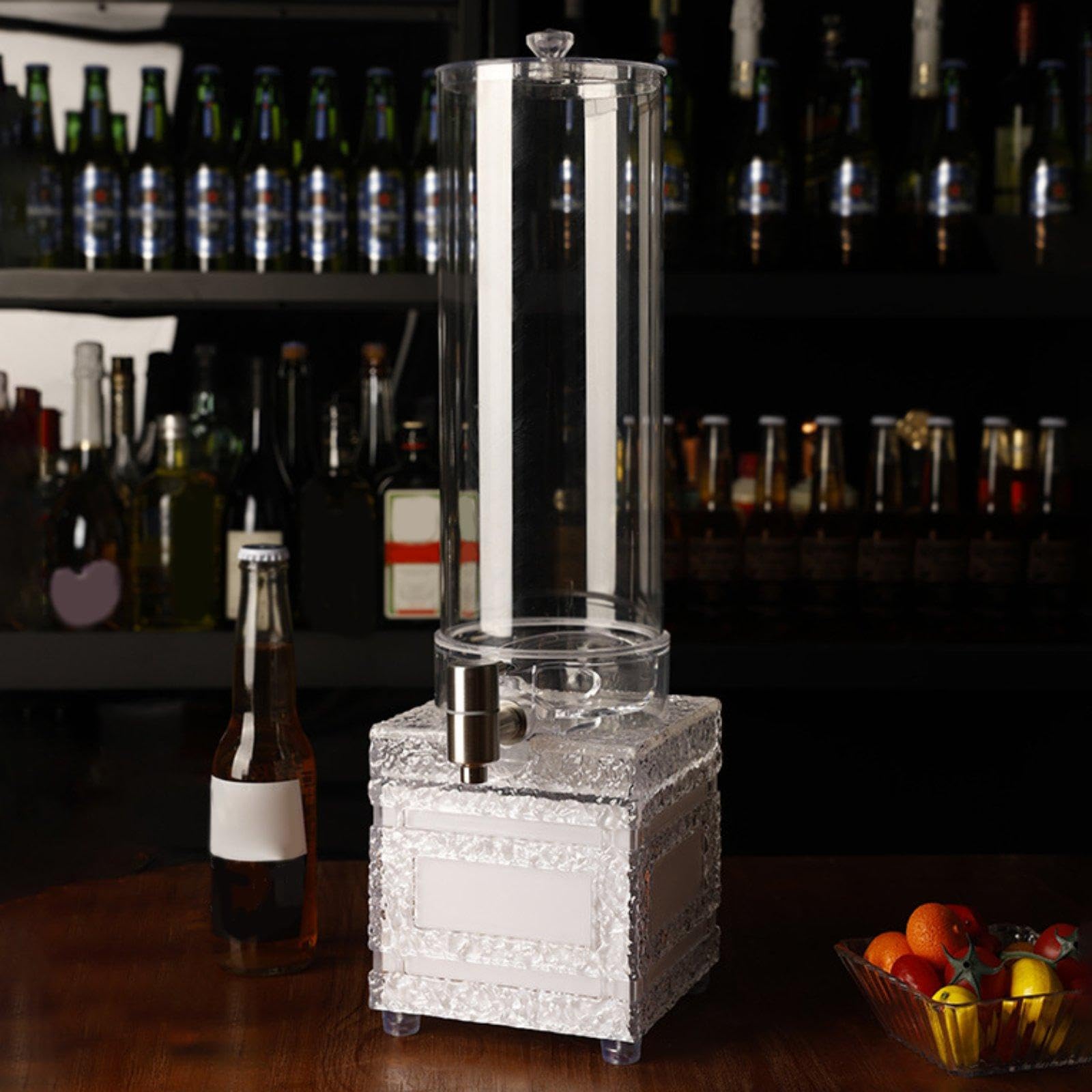 Dispensador de Cerveza Torre Acrílica Recipiente Tubo Surtidor Soporte Robusto Fácil Verter Adecuado para Fiestas Deportivas Terraza Restaurante Campi, tal como se describe, Cubo Redondo