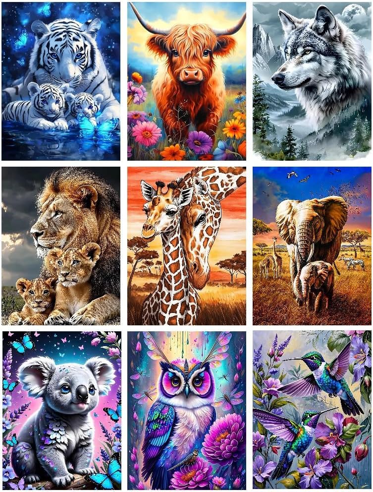 9 Pack Animals Diamond Painting Kits for Adults, Tiger Diamond Art
