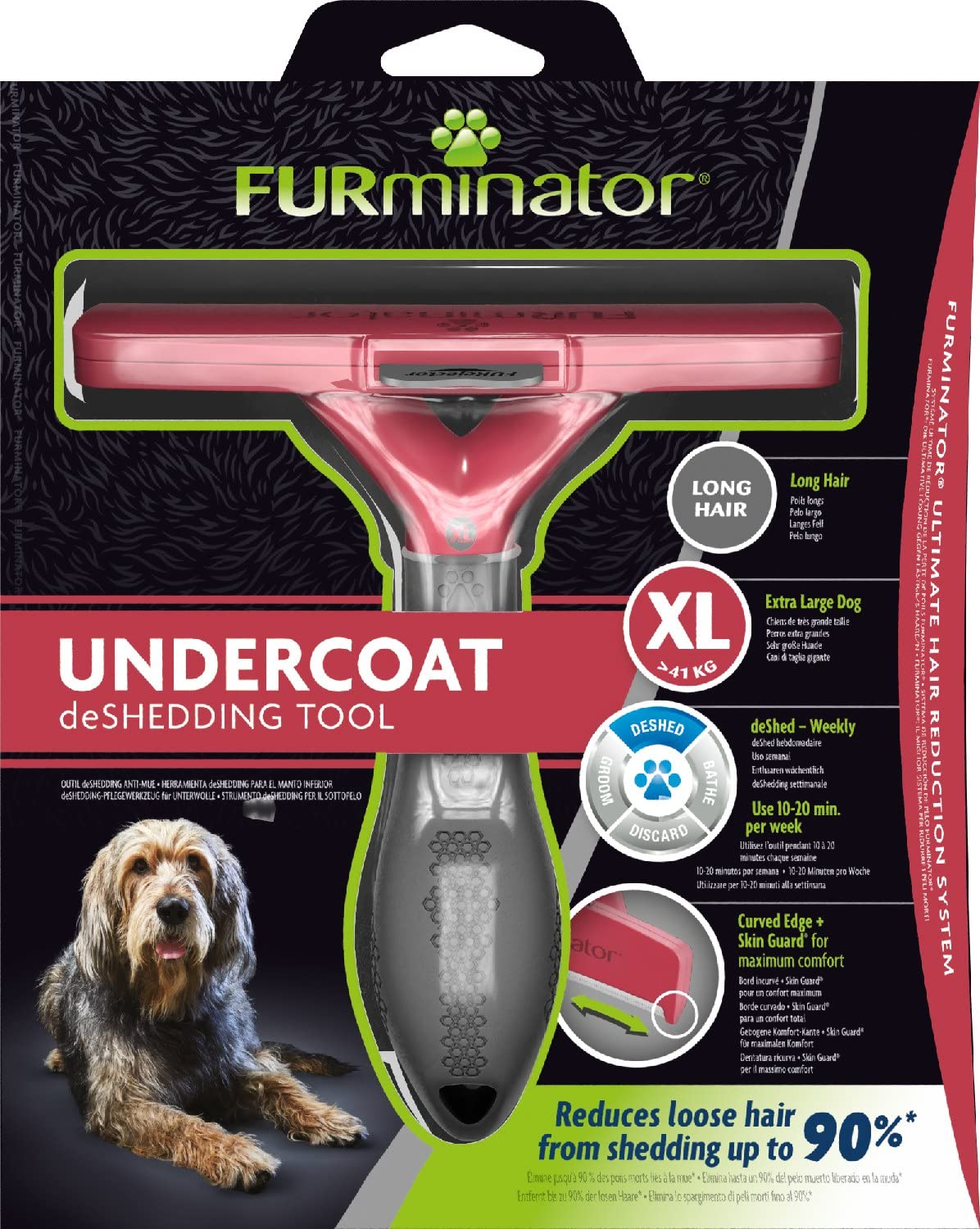 FURminator deShedding, Tool para perros extra grandes de pelo largo, Cepillo talla XL para perros extra grandes para eliminar el pelo suelto, Diseño mejorado