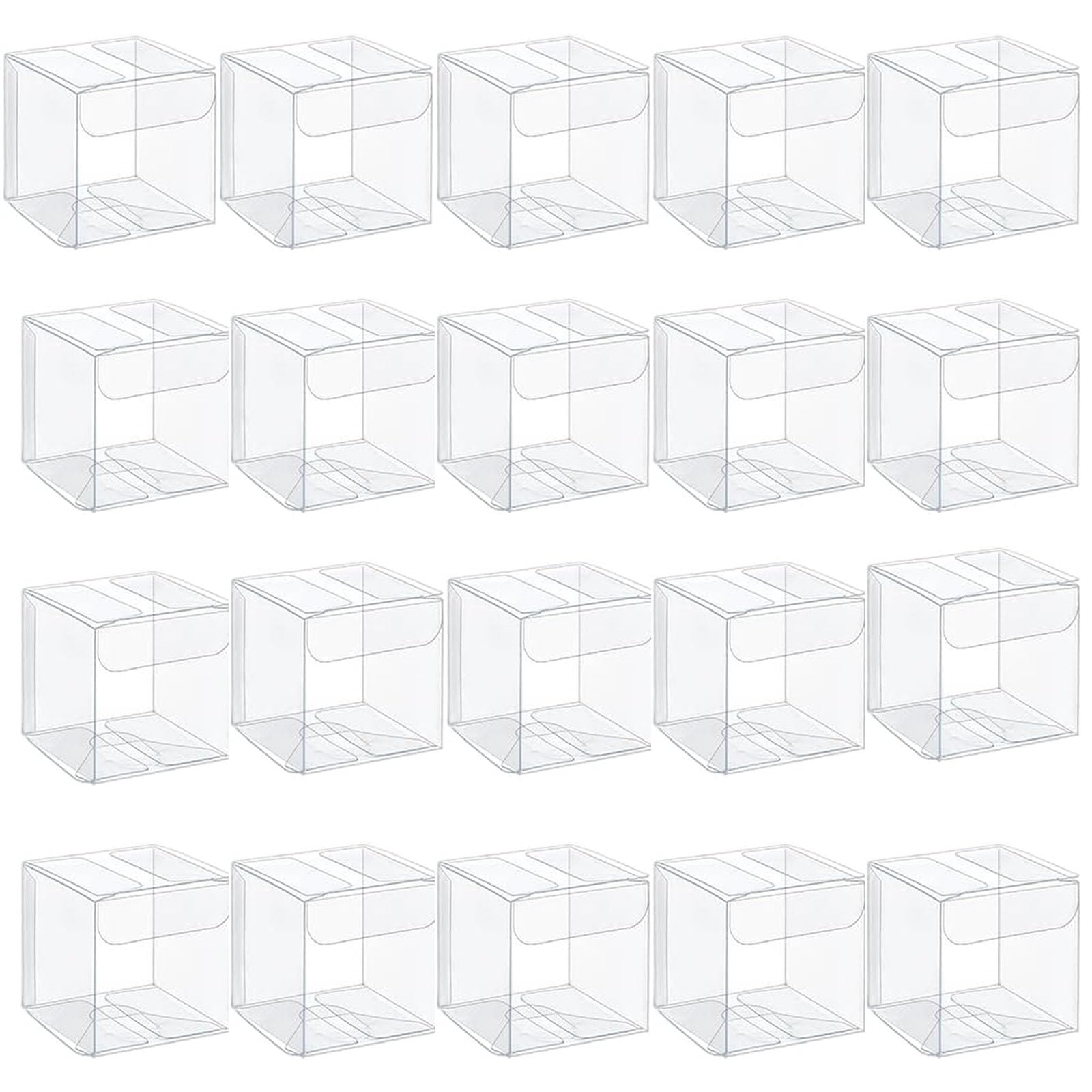 HoAhaMay 20 pieces of mini transparent square gift Boxes, transparent PET boxes, foldable plastic party gift boxes, suitable for Christmas, birthdays, weddings, and shower parties (5x5x5CM)