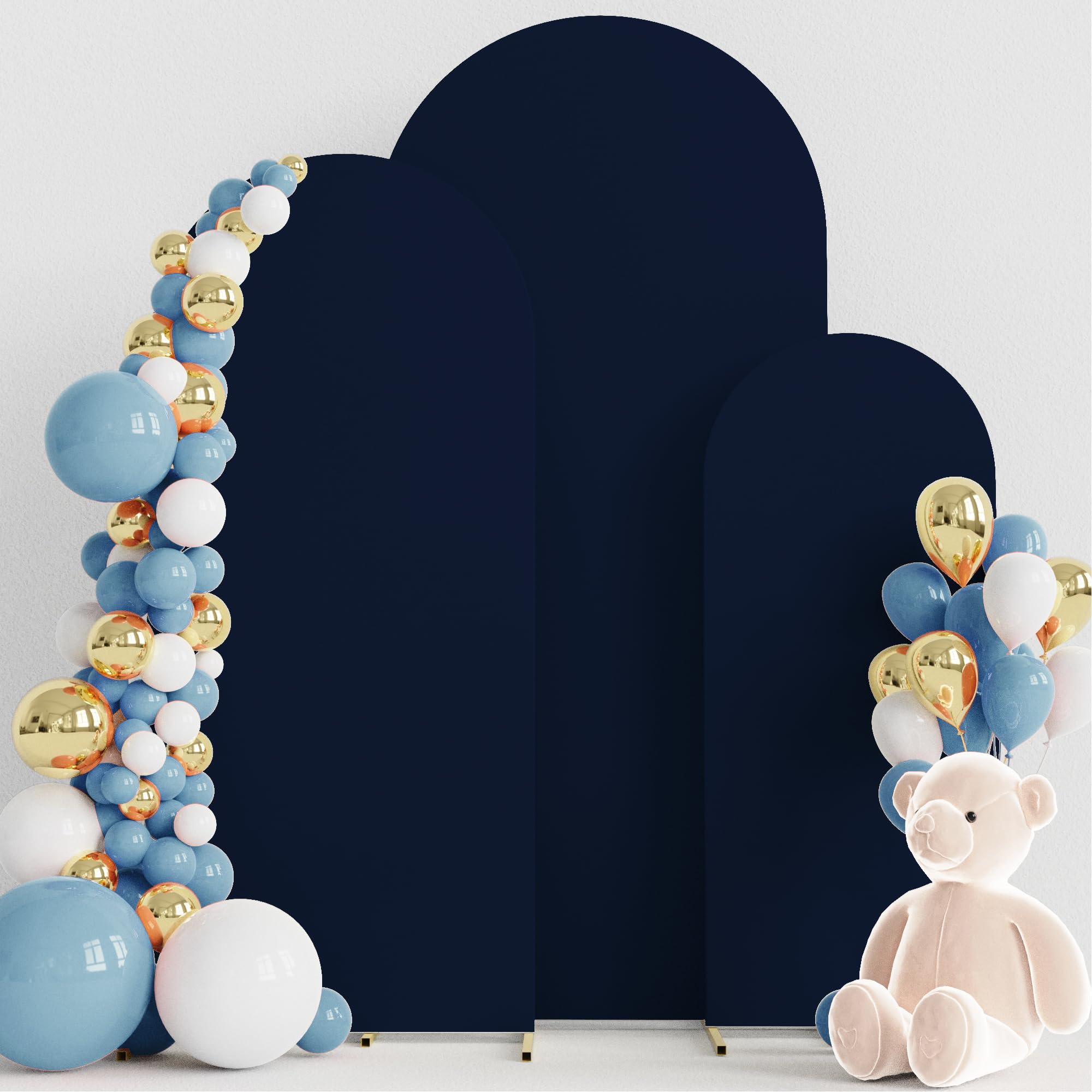 Arch Backdrop Cover Arch Covers Strethy Backdrop Set of 3 Navy Blue | 6FT,5FT,4FT Spandex Fitted Balloon Arch Cover Round Top Chiara Backdrop Cover for Wedding Birthday Party Baby Shower Decor