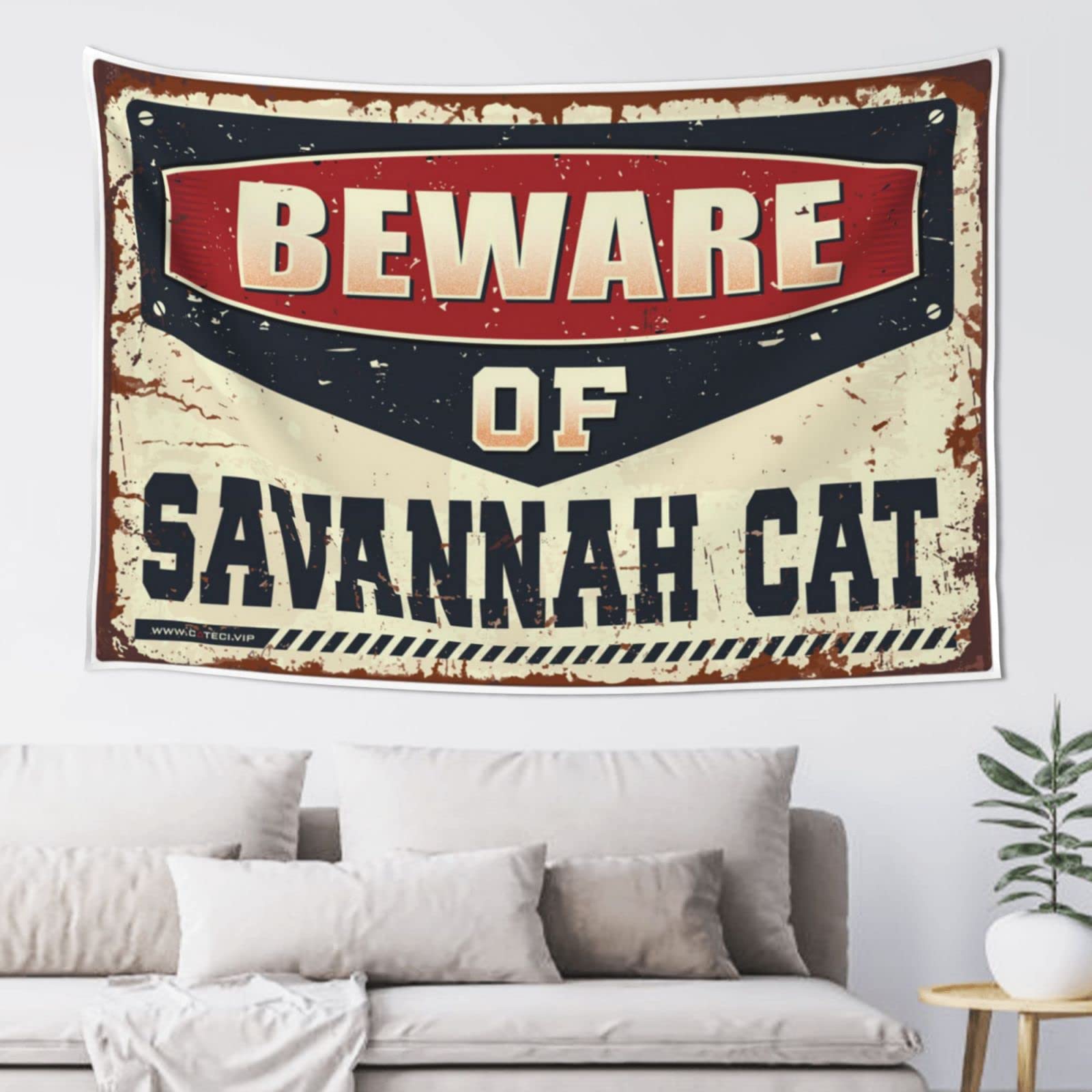 PRAVOXI Men Cave Decor Beware Of Savannah Cat Tapestry Wall Decor For Dorm Wall Tapestry(100X150CM)