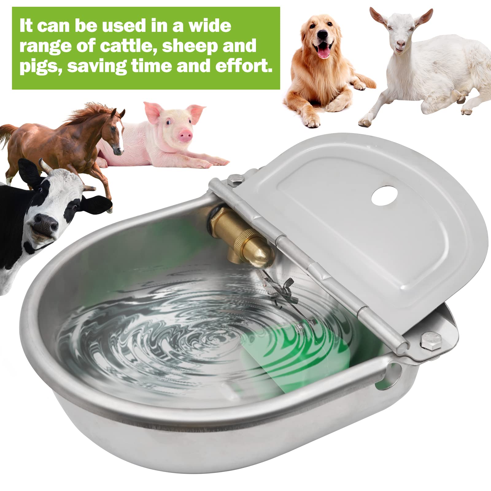 Bebedero para Caballos Automático de Acero Inoxidable, válvula de latón de 1/2 ",Cuenco para Beber con válvula de Flotador Ajustable para Caballo,Vaca, Cabra,Oveja Bebedero