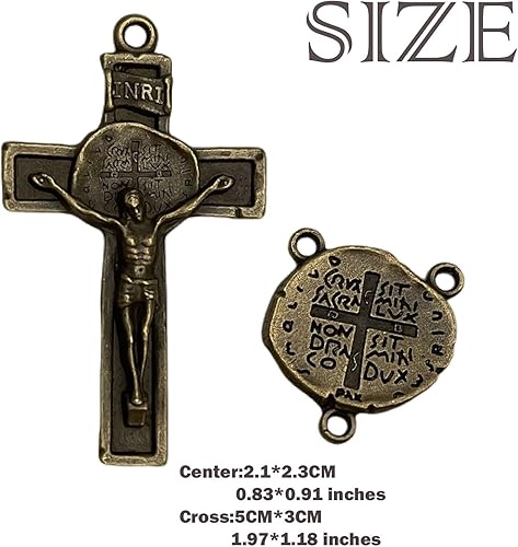 Miniatura 7 de Kit de rosario de bricolaje  3 juegos de centro de mesa de San Benito y crucifijo para la fabricación de joyas religiosas (antibronce, aleación de