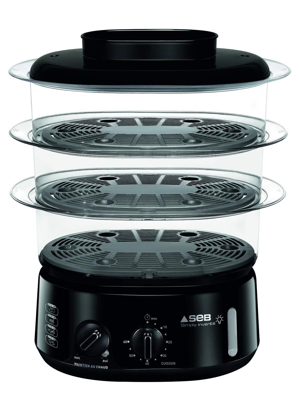 Seb Simply Invents Cuiseur Vapeur 3 bols Capacité modulable Maintien au chaud Noir VC110800