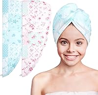 Vista 14 de Basumee Toalla Envolvente de Microfibra para el Cabello para Niños Paquete de 2 Toallas de Cabello de Secado Rápido con Botón Turbantes para Cabello