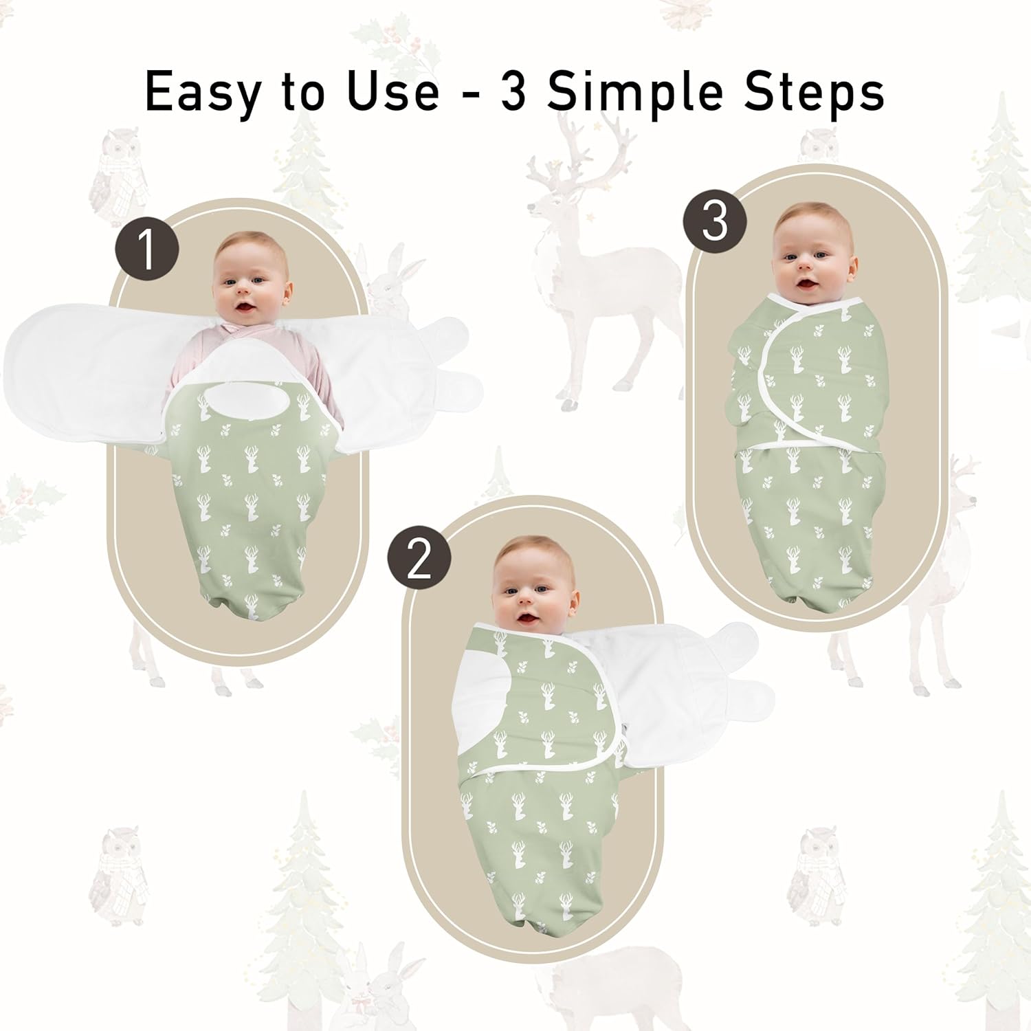 GLLQUEN BABY Girl Swaddles 0-3 Months, 3-Pack Baby Swaddles for Newborn Boys, Girls, Infant Sleep Sack, Easy Swaddling Wrap Blankets, Green & White, Nursery Swaddle Essentials