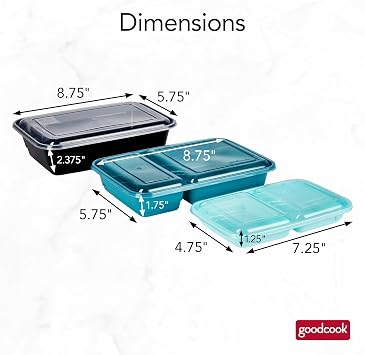 GoodCook Meal & Snack Prep Container Set, Includes Embossed Measurements & Color Coordinated Lids, Made Without BPA, 60-Piece Set