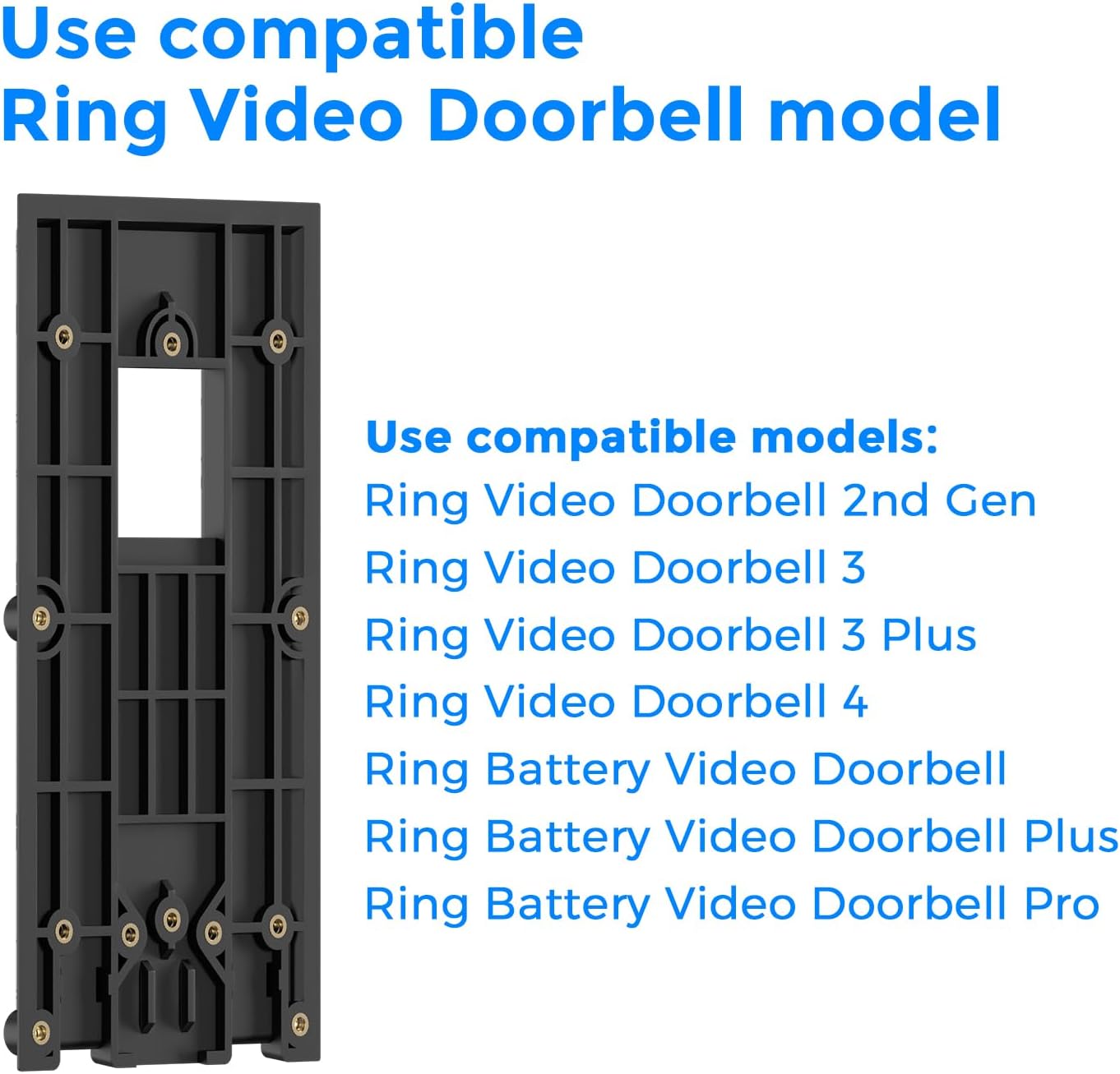 Ring Doorbell Bracket Backplate - No Drill Installation,Strong Adhesive Mount Compatible with Ring Doorbell 2nd Gen,Video Doorbell 3/3 Plus/4,Battery VideoDoorbell,BatteryDoorbell Plus/Pro