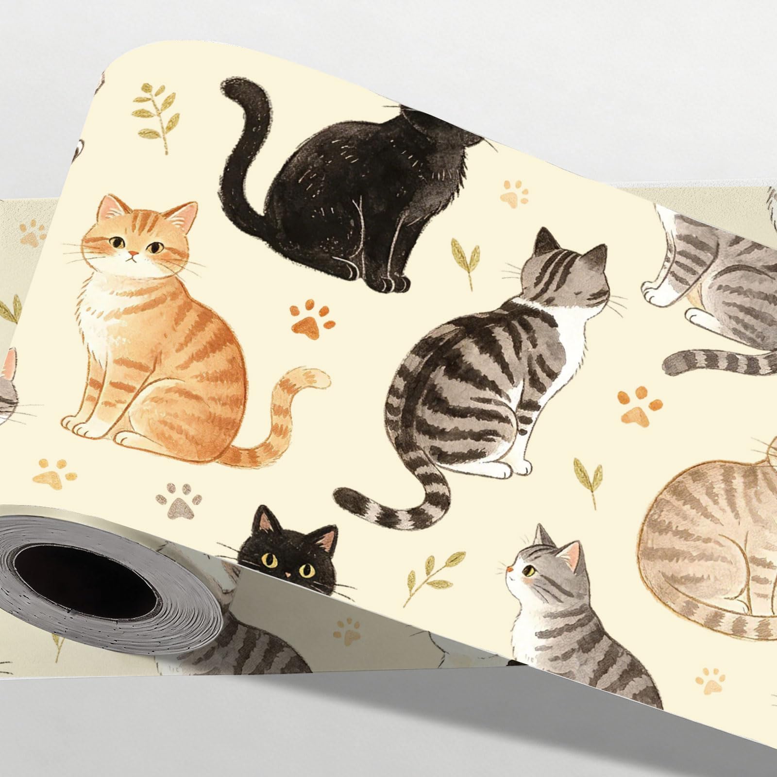 CONCHLERY Cat Wallpaper Stick Border Self Adhesive Wallpaper Peel and Stick Removable Wall Decal for Living Room Bedroom Tv Background Office Restaurant 197 Inch Length