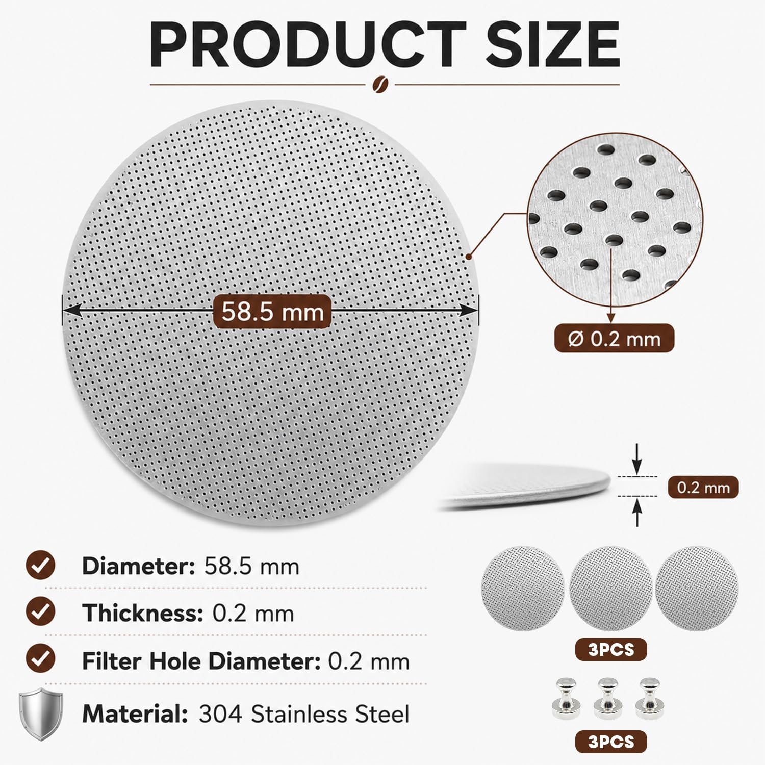 3 Pcs Magnetic Espresso Screen 304 Stainless Steel 0.3mm Thickness 5.8cm Diameter Reusable Filter for 58mm Machines Heat and Dirt Resistant image 2