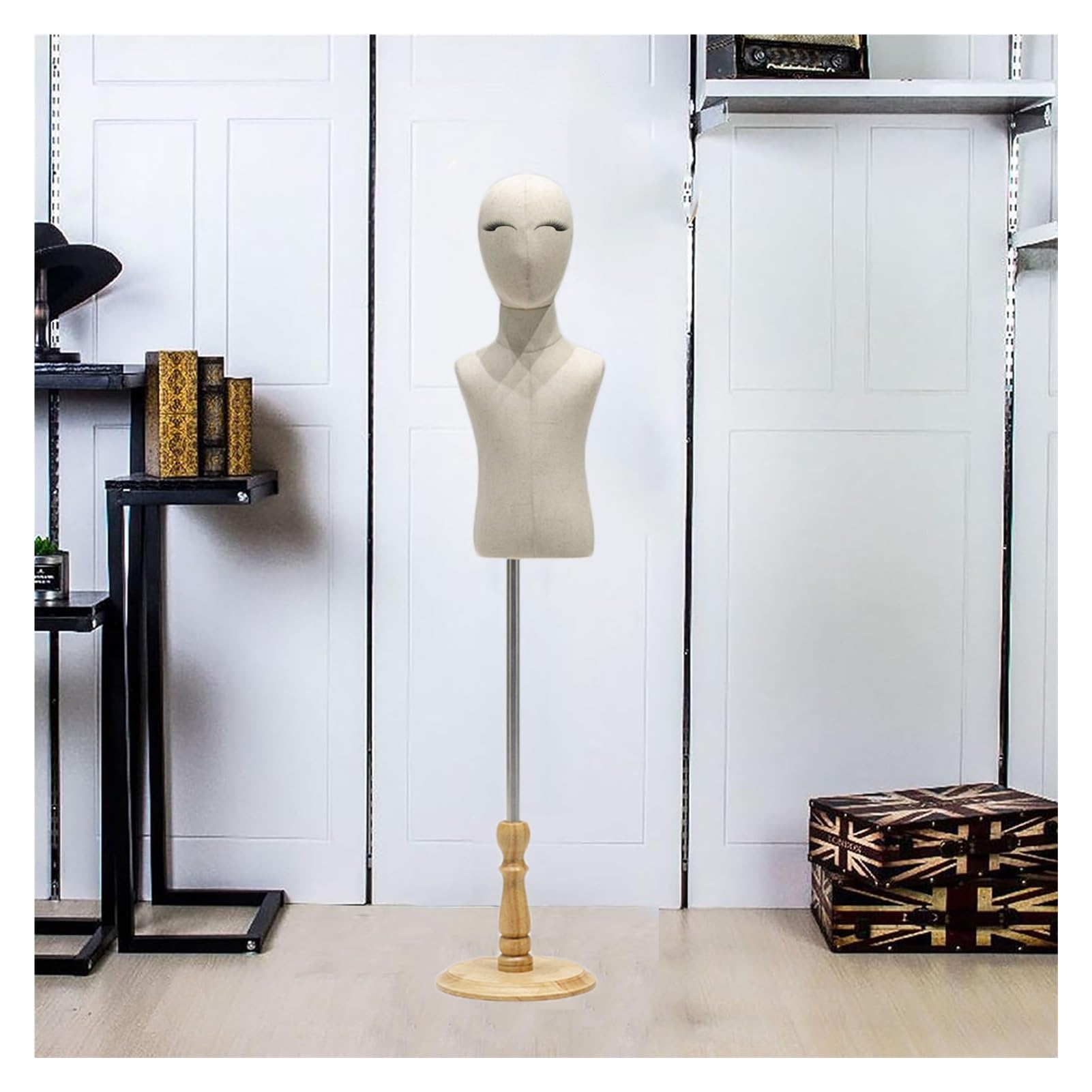 Schneiderpuppe für Kinder, Schneiderpuppe für Kleinkinder, Kleiderpuppe, Torso mit Kopf, höhenverstellbar, Kinder-Schneiderpuppe, Nähtorso mit Holzsockel für Schaufenster, Theke, Ladendispla