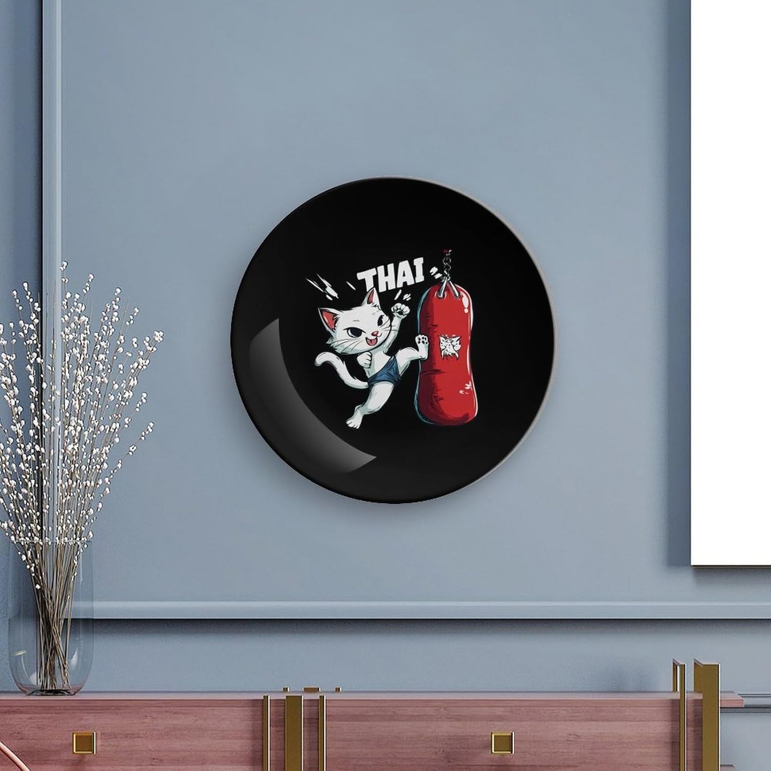 Muay Thai Cat Punching Bag Decorative Plate Tray Decor Trinket Dish Bone China Dinner Plates for Home Office Kitchen