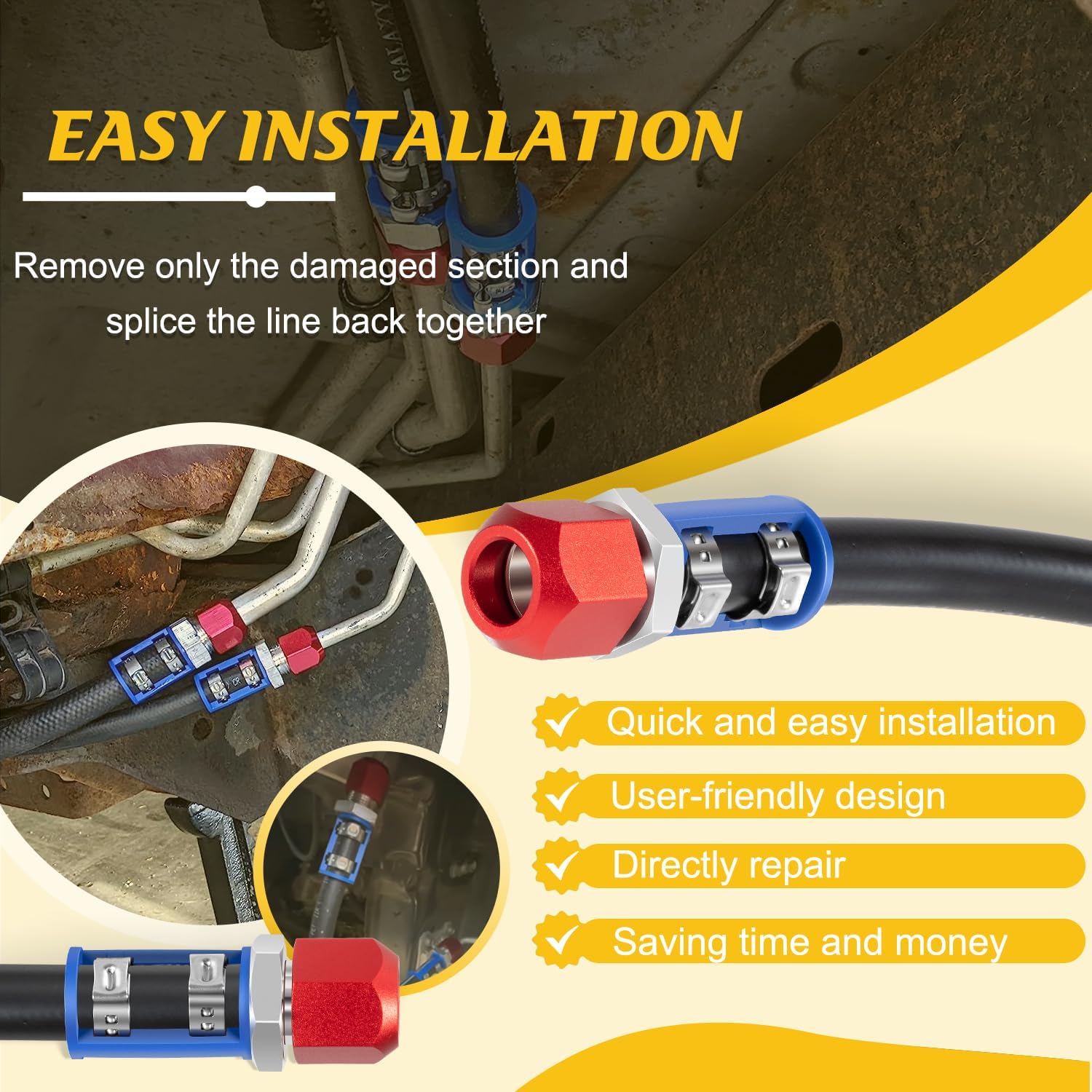 800-671 A/C Line Splice Connector Splicer Coupler Kit for 3/8" Line with No.6 Hose - Heavy-Duty Easy Install AC Air Conditioning Line Repair Kit