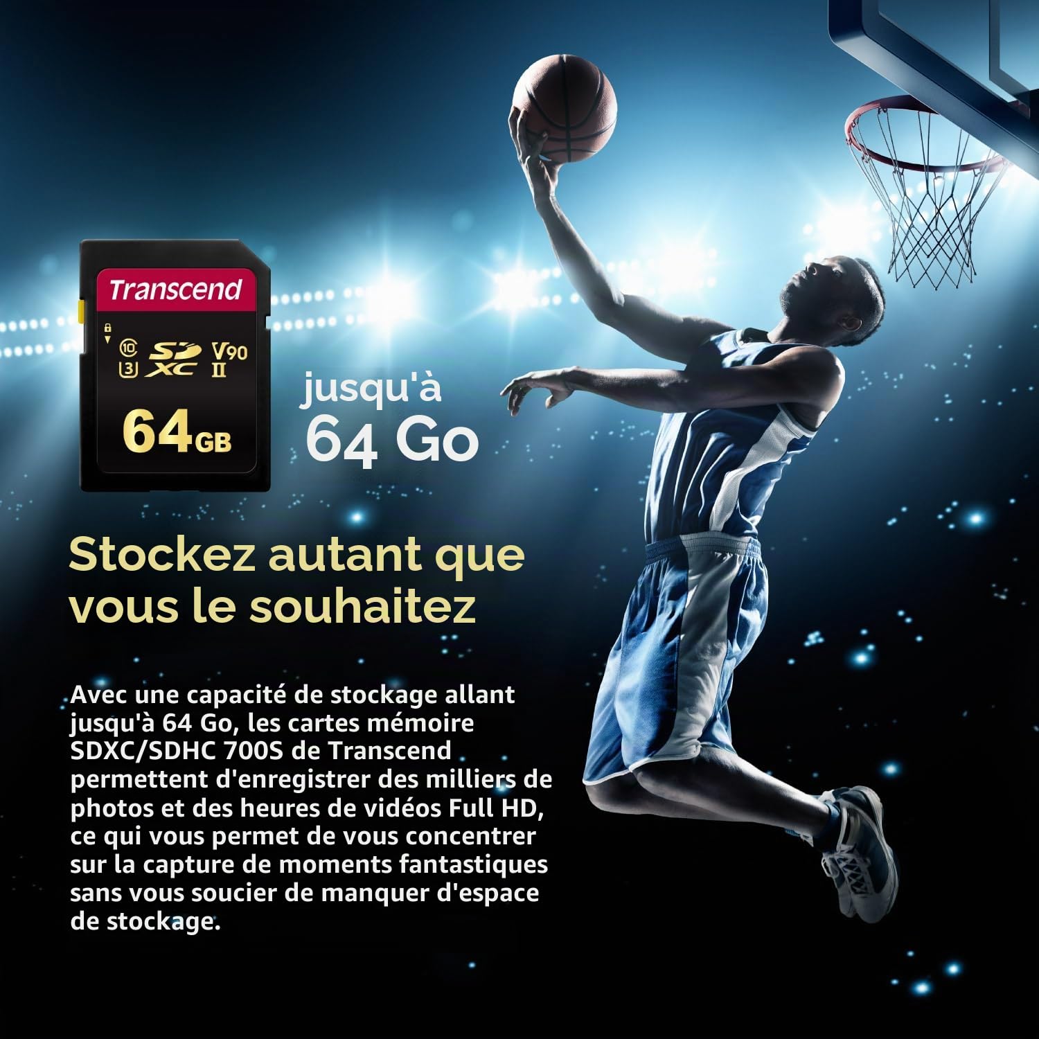 Transcend SDC700S Carte mémoire SDXC 64GB UHS-II, C10, U3, V90, 8K, Ultra HD, jusqu'à 285/180 MB/s, Conçue pour Appareils Photo et Caméscopes Avancés - TS64GSDC700S