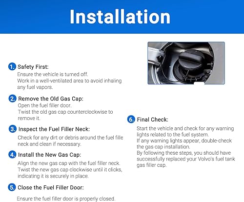 Miniatura 5 de Tapón de llenado de gas para depósito de combustible para Volvo S60 Cross Country S80 V60 Cross Country V70 XC60 XC70 XC90 Reemplazar 31392044 313
