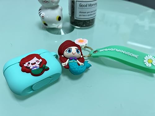 Miniatura 4 de Funda de silicona compatible con Apple Airpods 1, 2, 3 y Pro serie de dibujos animados con llavero de muñeca (Airpods Pro, sirena)