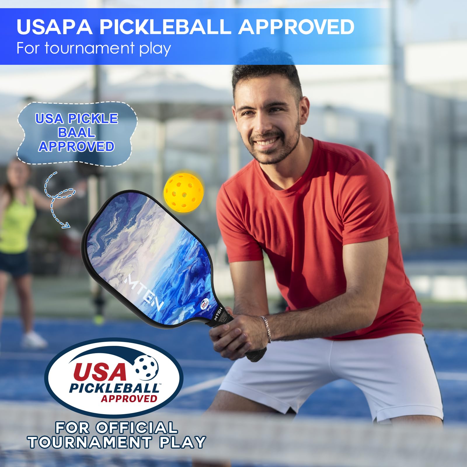 MTEN Pickleball Paddles, Pickleball Paddles Set of 2, USAPA Approved, 2 Paddles with 4 Outdoor Balls, 2 Grip Tapes, 1 Portable Carry Bag, Pickle Ball Set ​for Beginner