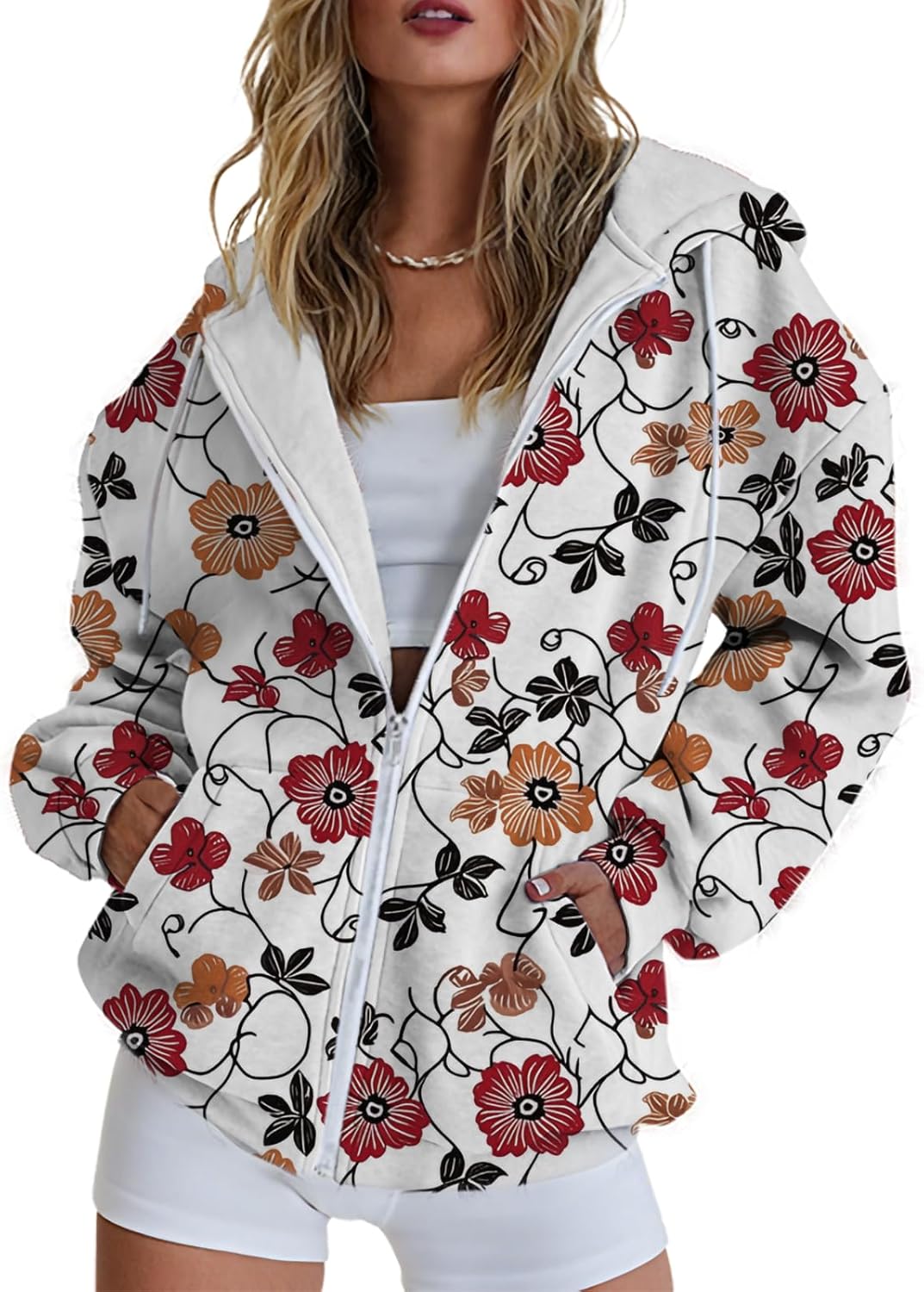 Hoodies for Women Zip Up Long Sleeve Hoodied Sweatshirt with Pockets Retro Graphic ...