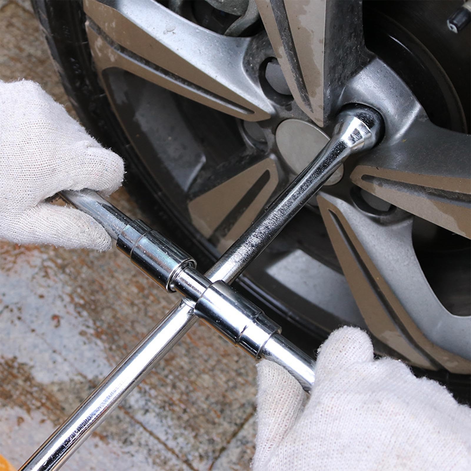 Llave para tuercas de rueda, llave de tuercas de rueda | llave de rueda cruzada de 4 vías, plegable, multifuncional, portátil de 14 pulgadas, para camiones, autocaravanas y coches