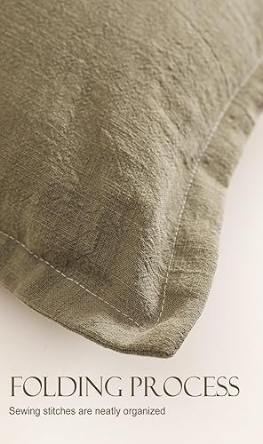 Miniatura 5 de patdrea Juego de 2 fundas de almohada decorativas verdes de 18 x 18 pulgadas, fundas de almohada de lino con volantes, funda cuadrada resistente