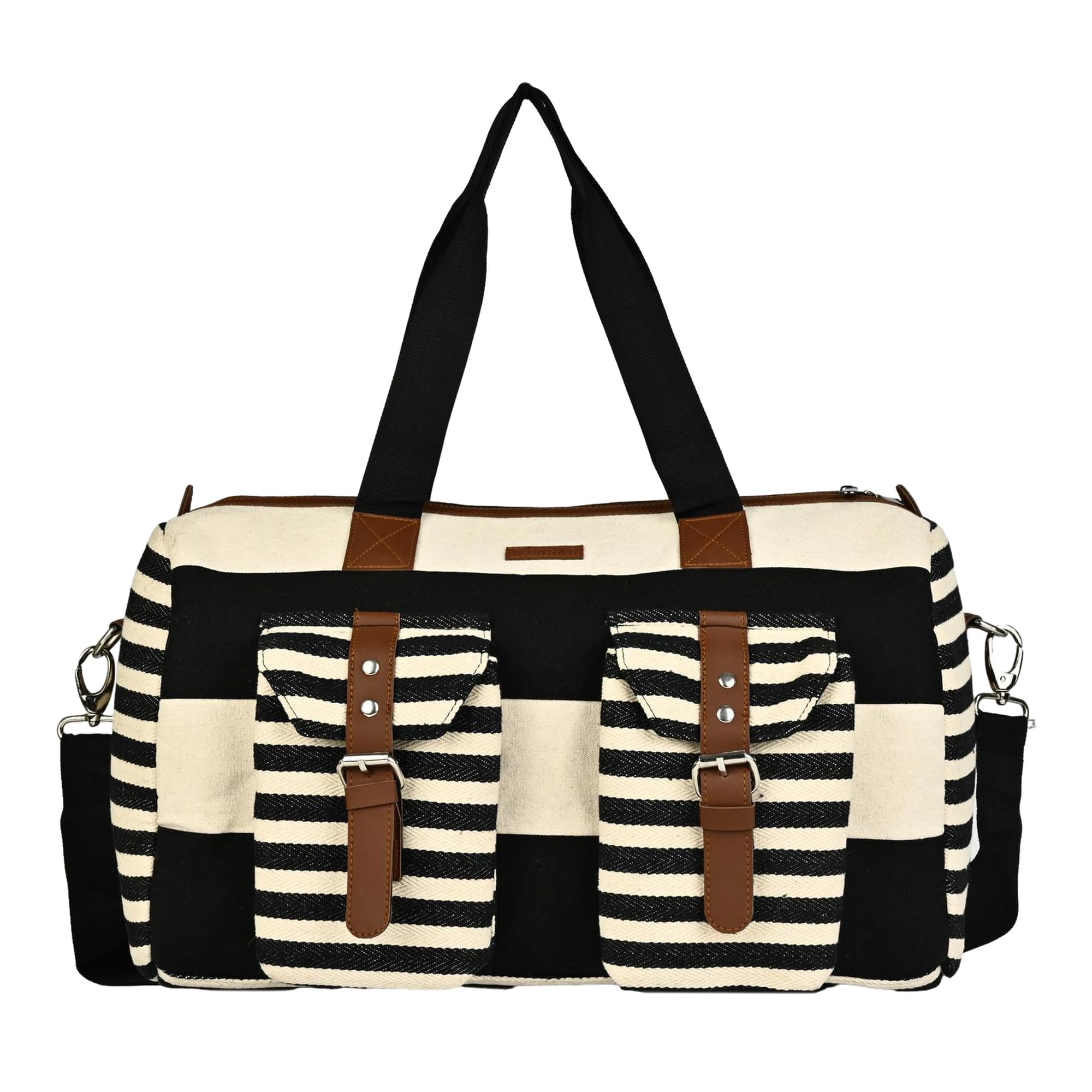 Premium Duffle Bag for Travel for Men and Women Made of Cotton/Jacquard with Cabin Holiday Bag (Black-White)-image-34