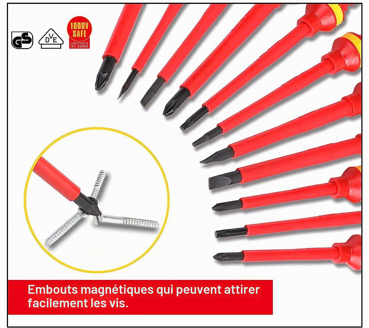 Tournevis Isolé 13 pcs 1000 V Geevorks - Poignée Ergonomique, Embouts Magnétiques, Acier Chrome Vanadium, Design Isolé, avec Étui de Rangement