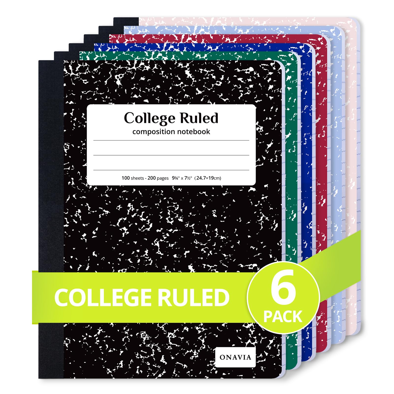 Photo 1 of ONAVIA Composition Notebook College Ruled 6 Pack, 200 Pages, Assorted