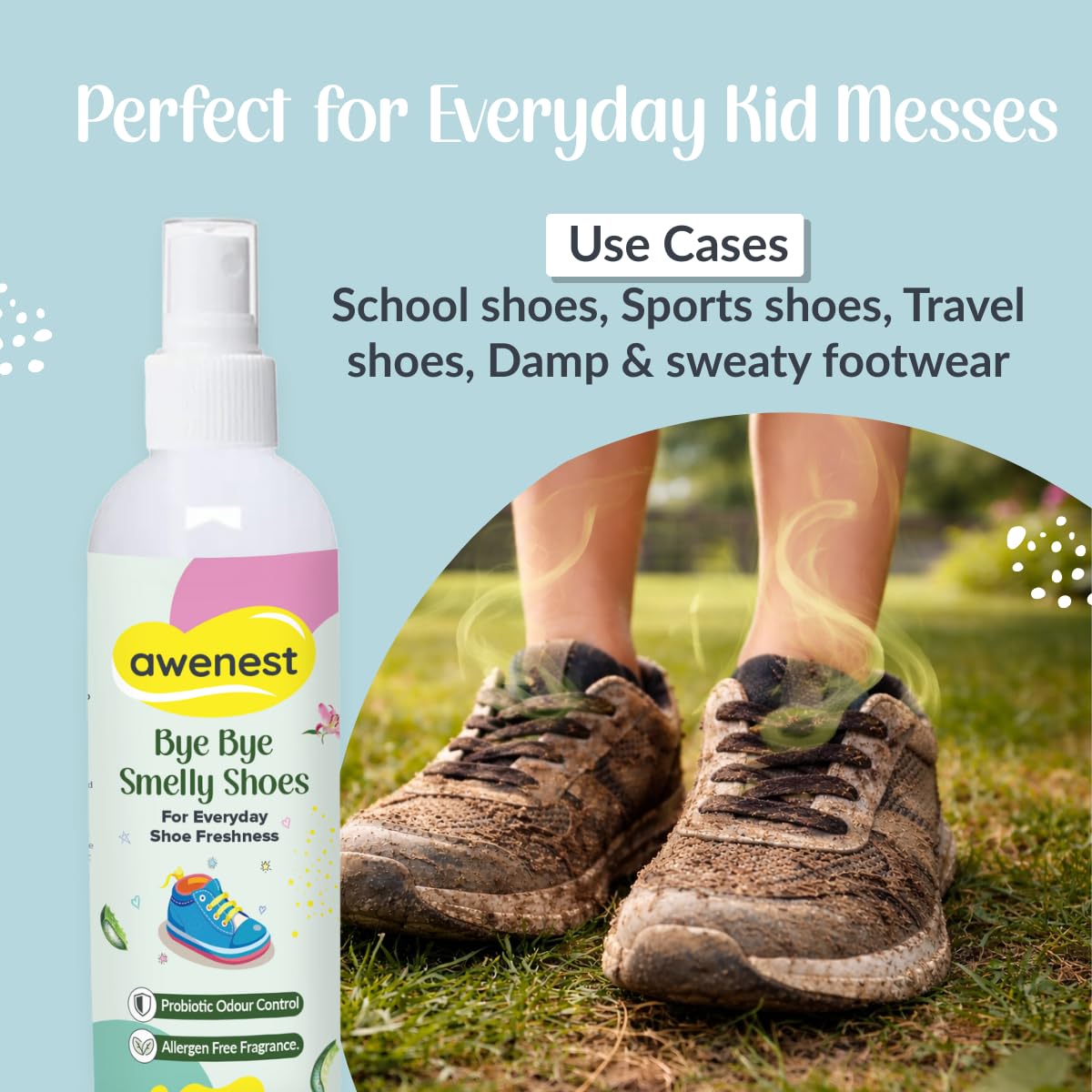 awenest Shoe Deodorizer & Refresher Spray | Odour & Smell Remover for Shoes, Sneakers & Smelly Socks | Probiotic Odour Control, Allergen-Free, Freshens Footwear | Plant- Based and Skin-Friendly - 75ml 3
