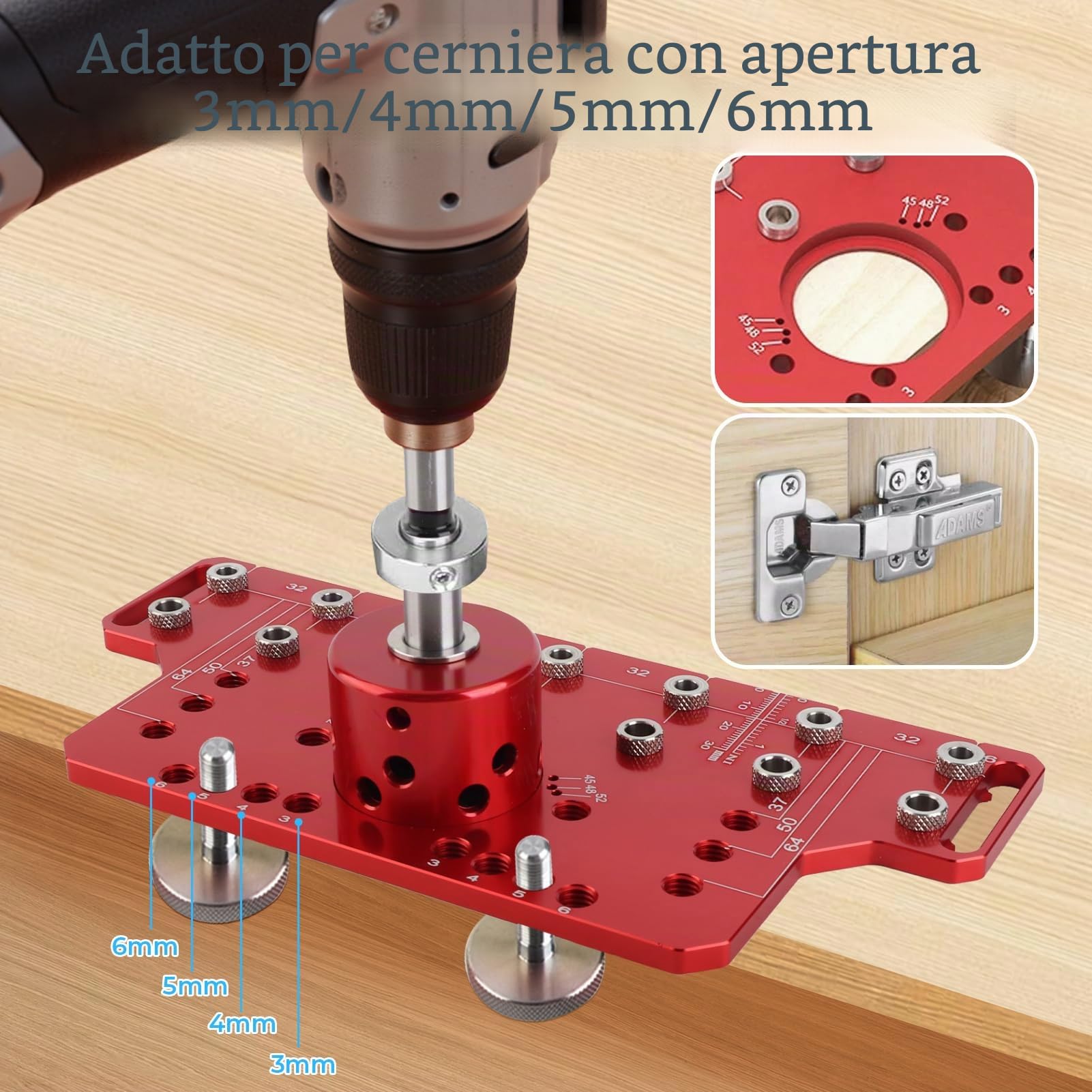 Gugxiom Stencil 2 in 1 per scaffali e cerniere per armadi, in lega di alluminio, per la lavorazione del legno con punte 1/4", 5 mm, 2 mm e 35 mm, dispositivo di fissaggio per armadio