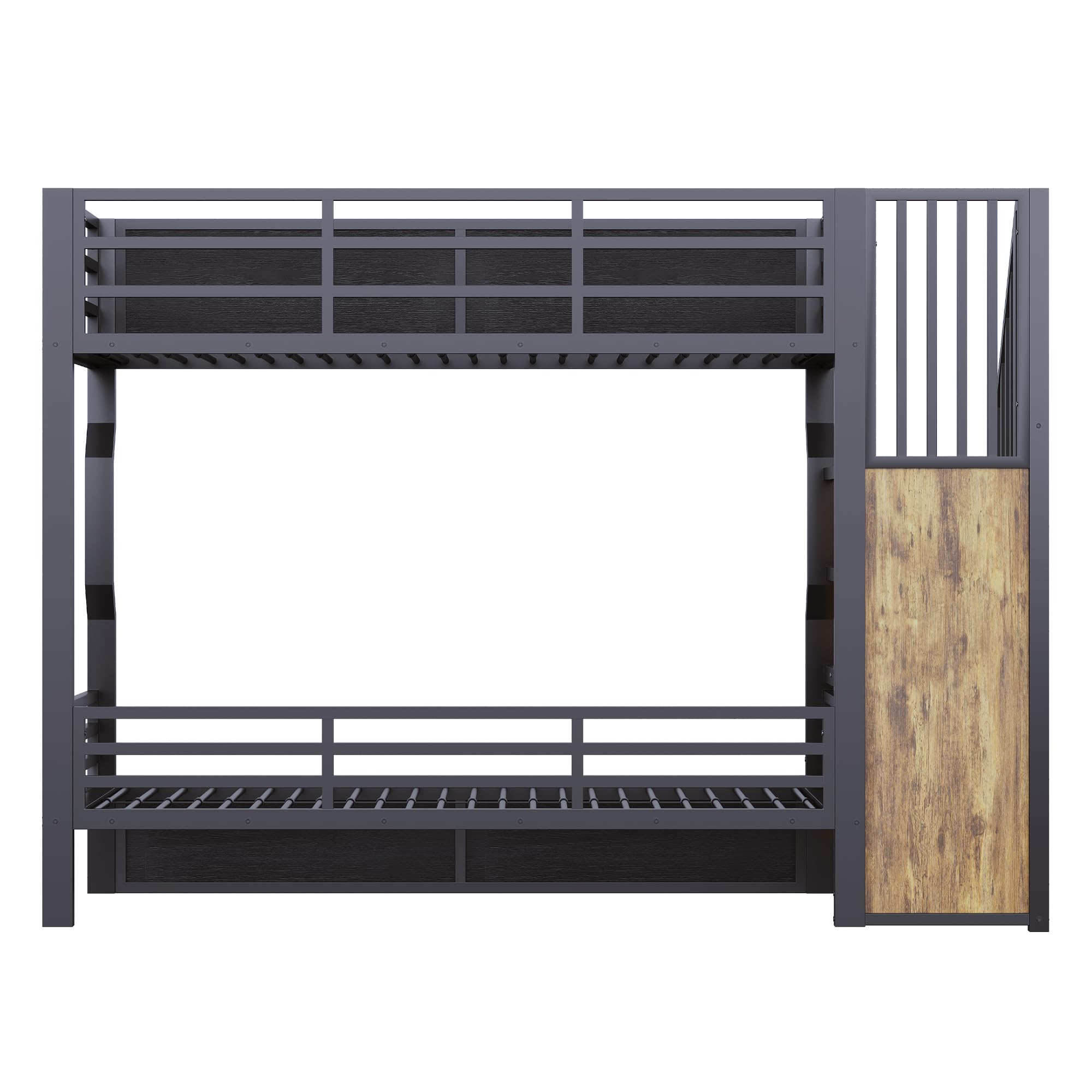 Sapgaks Lit superposé Enfant 90 × 200 cm avec LED,lit Mezzanine 2 Places,lit superposé 2 Places,lit Enfant avec Barriere,lit Double Enfant barrières latérales Hautes,avec Espace de Rangement (Noir-5)