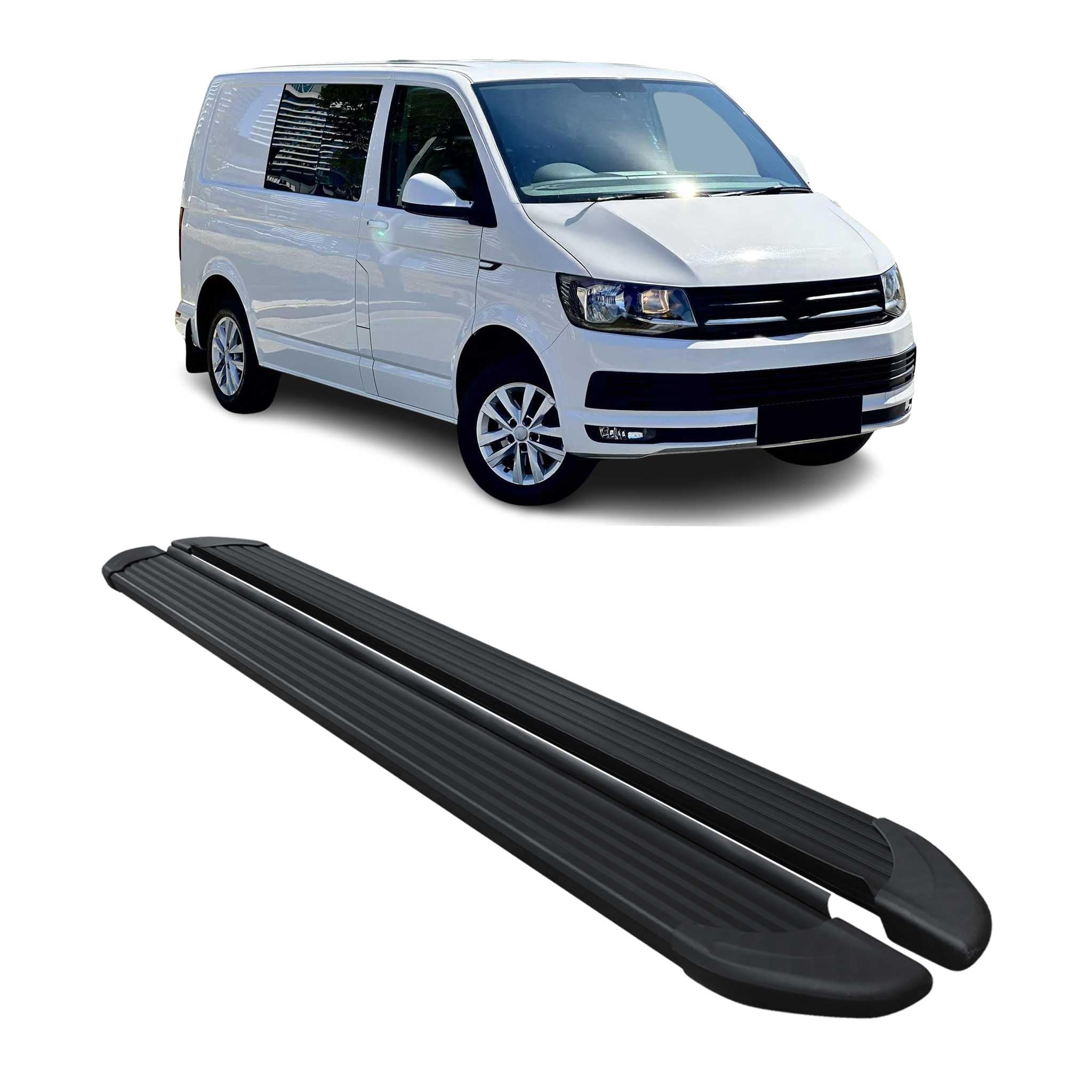 Marchepieds Latéraux pour VW T6 T6.1 Transporter 2015-24 Noir Aluminium L1 Court