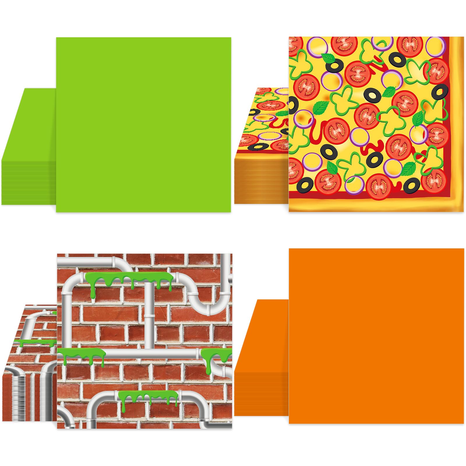 100Pcs Turtle Theme Birthday Napkins Pizza Party Supplies Green Turtle Themed Decorations Pizza Theme Birthday Disposable Paper Napkins for Video Game