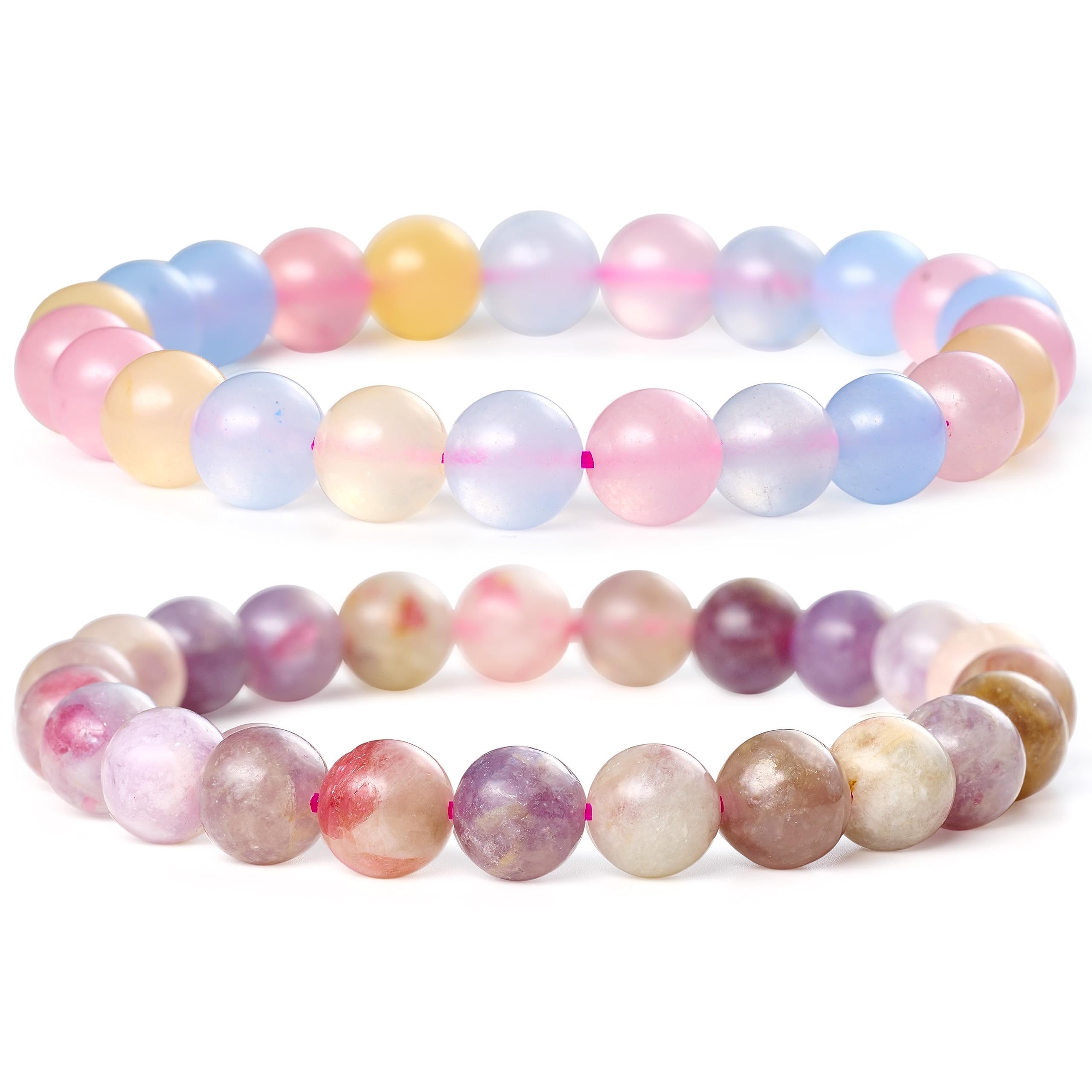 BiveiNatural Gemstone Semi Precious Healing Crystals Handmade Stretchy Round Beads Bracelet, Enhance Positive Energy