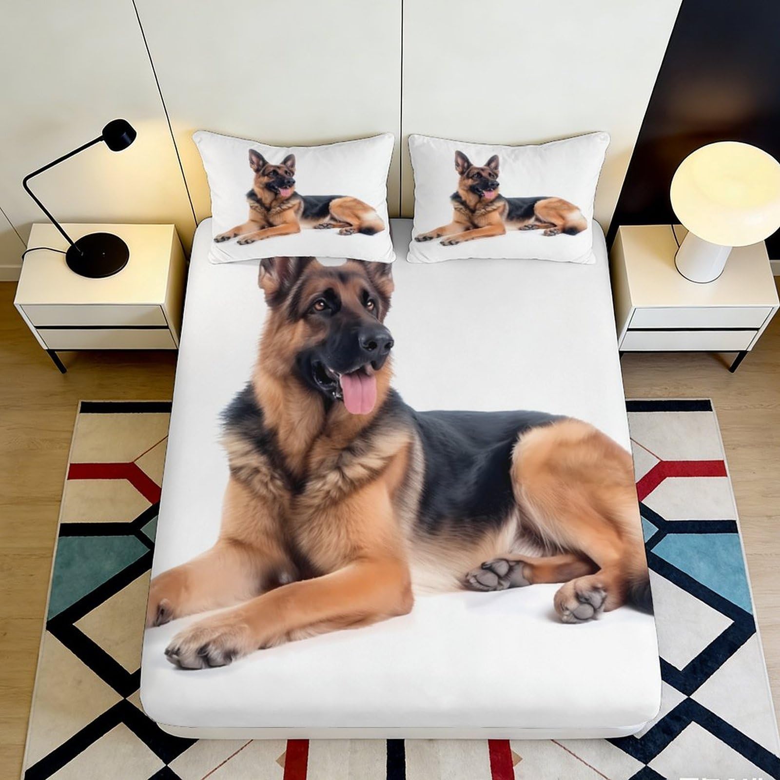 3D Printed German Shepherd Fitted Sheet Microfiber Deep Pocket Non-Slip Bedroom Bedding Dog Mattress Fitted Cover 180x200x25cm