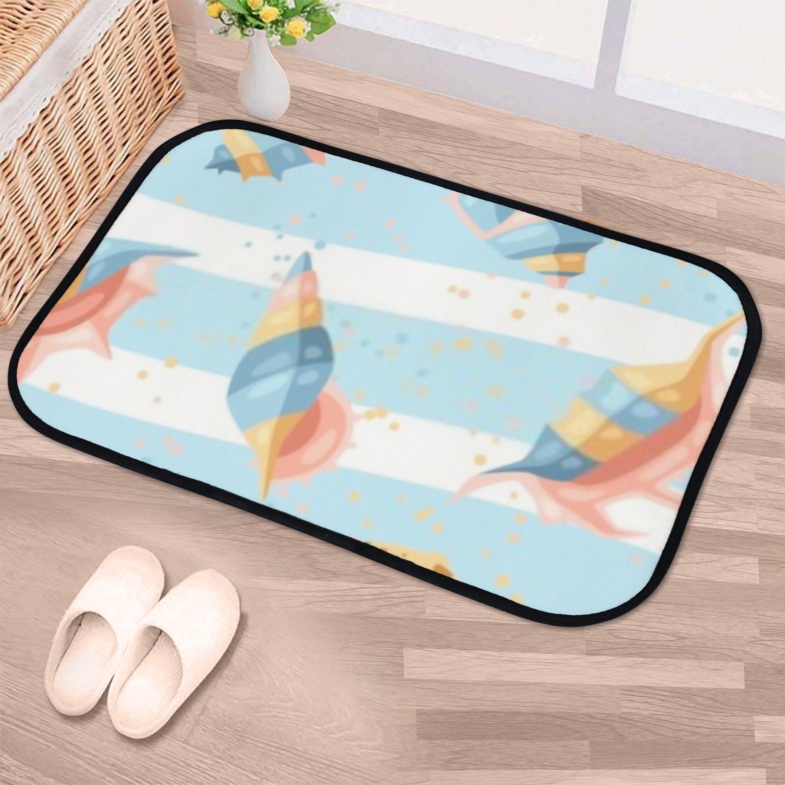 Nuansexi Bathroom Rugs Tropical Underwater Mollusk Shells Pattern Floor Mats Non Slip Bathmat Doormat Tub Mat Coral Velvet Absorbent Entrance Carpet Mats Machine Washable Bedroom Decor
