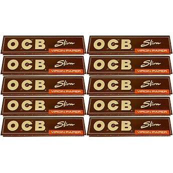10x OCB Unbleached Virgin Slim Paper Book of 32 Sheets
