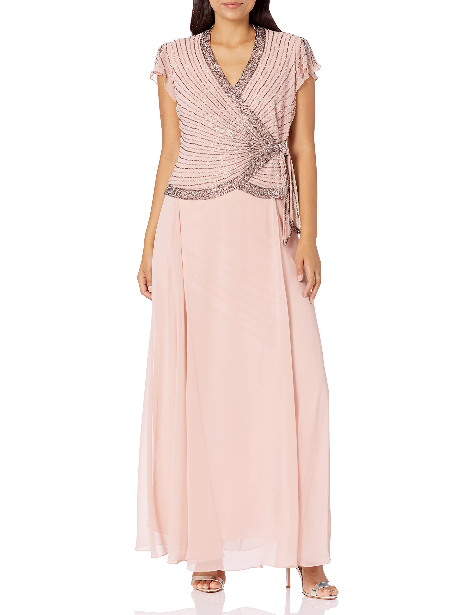 J KaraWomen's Plus Size Beaded Flutter Sleeve Dress