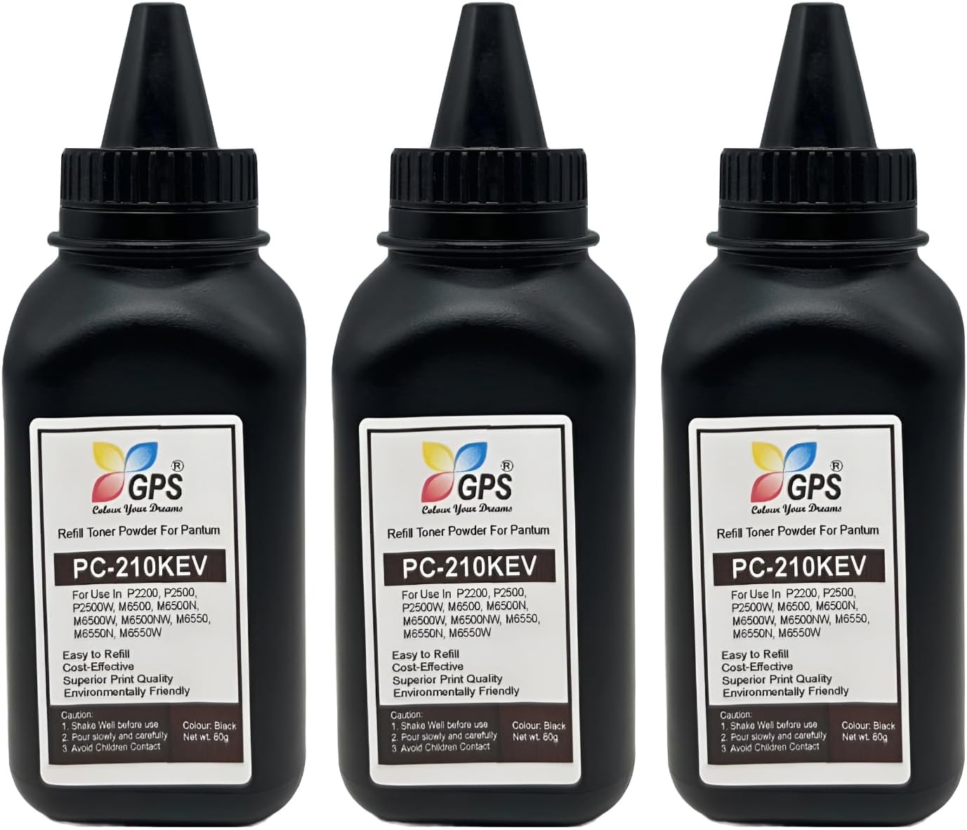 GPS Colour Your Dreams PC210 / 210 KEV Laser Printer Toner Powder for Pantum, Perfect for P2200, Cartridge Refill, Black Ink, Printer Ink Refill - Ensures Sharp Prints Every Time (Pack of 3)