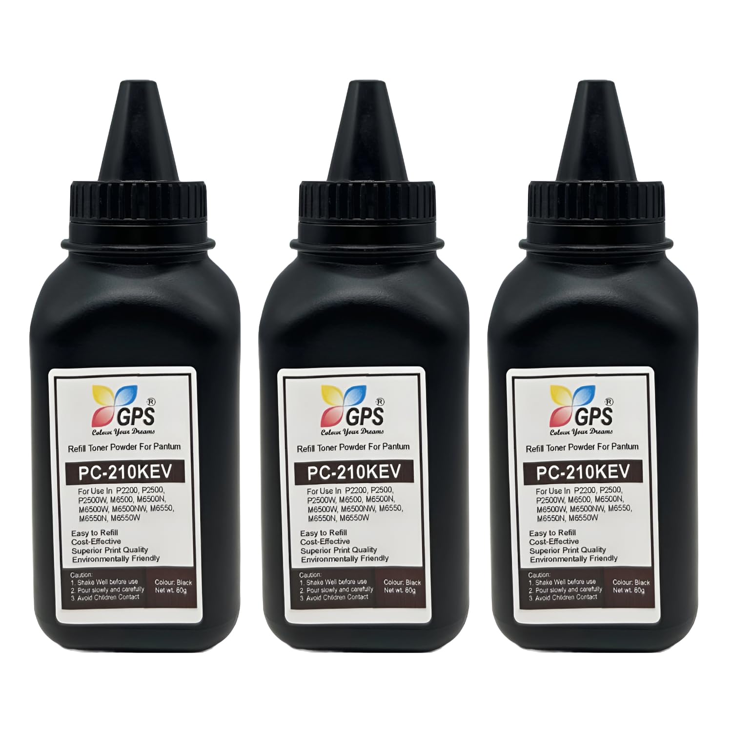 GPS Colour Your Dreams PC210 / 210 KEV Laser Printer Toner Powder for Pantum, Perfect for P2200, Cartridge Refill, Black Ink, Printer Ink Refill – Ensures Sharp Prints Every Time (Pack of 3)