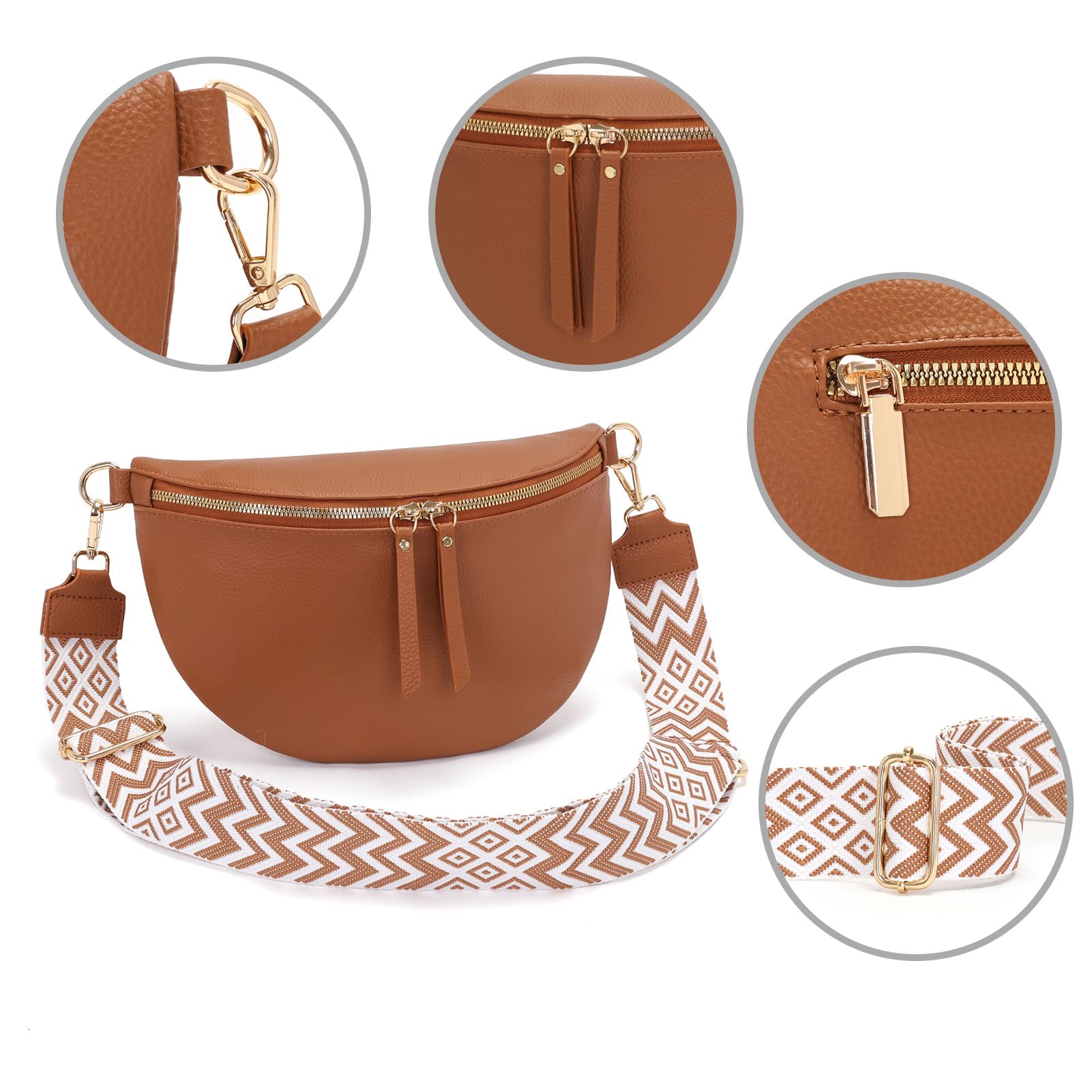 Vezluax 30x20cm Cross Body Bumbags for Ladies Large Bum Bag Stylish Waist Packs Women's Bumbag Fanny Pack for Women Belt Bag with Wide Strap