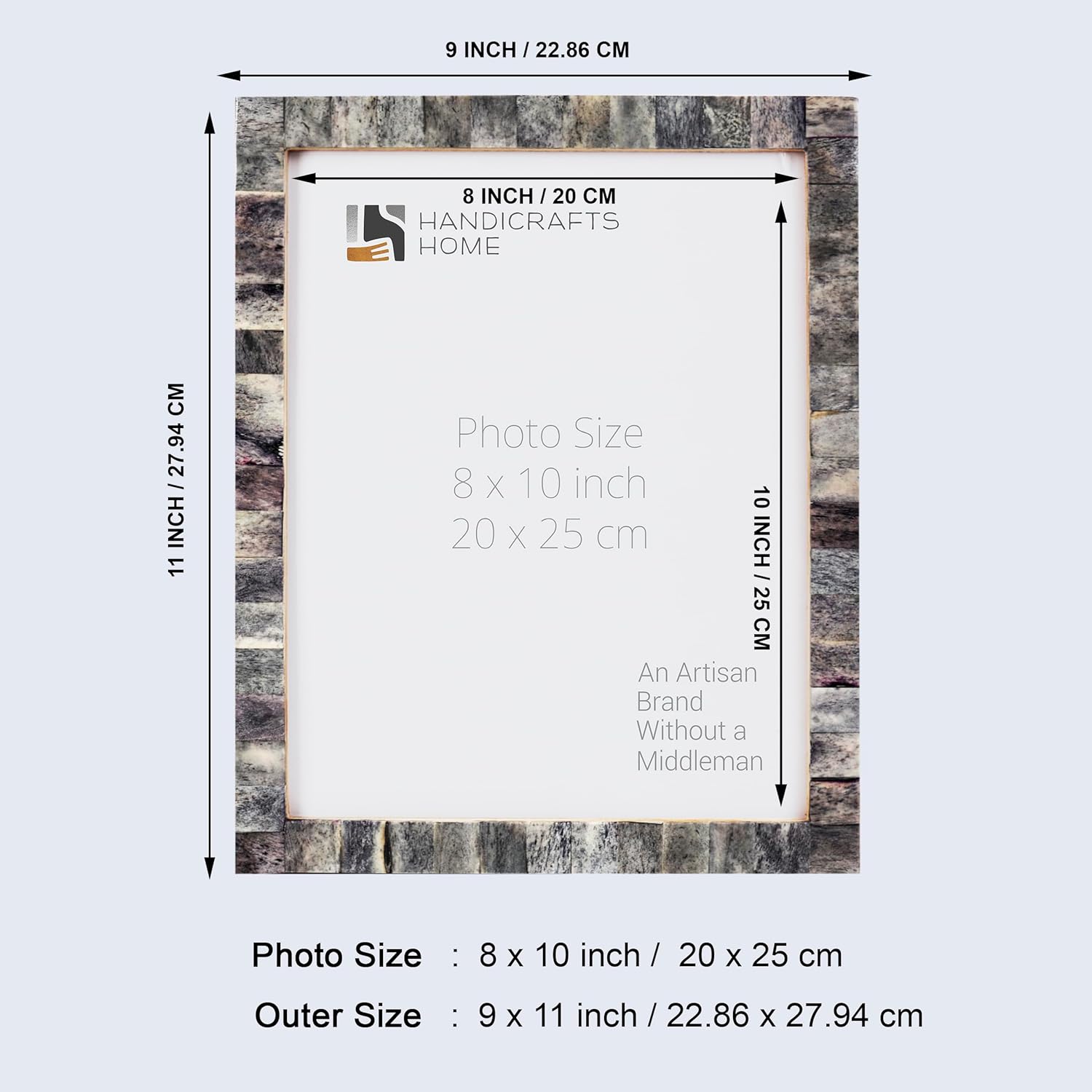 Handicrafts Home 8x10 Picture Frame Set of 2– Handmade Grey Bone Inlay Photo Frame, Classic Collection, Decorative Boho Frame for Wall & Tabletop, Modern Farmhouse & Coastal Home & Living Room Decor