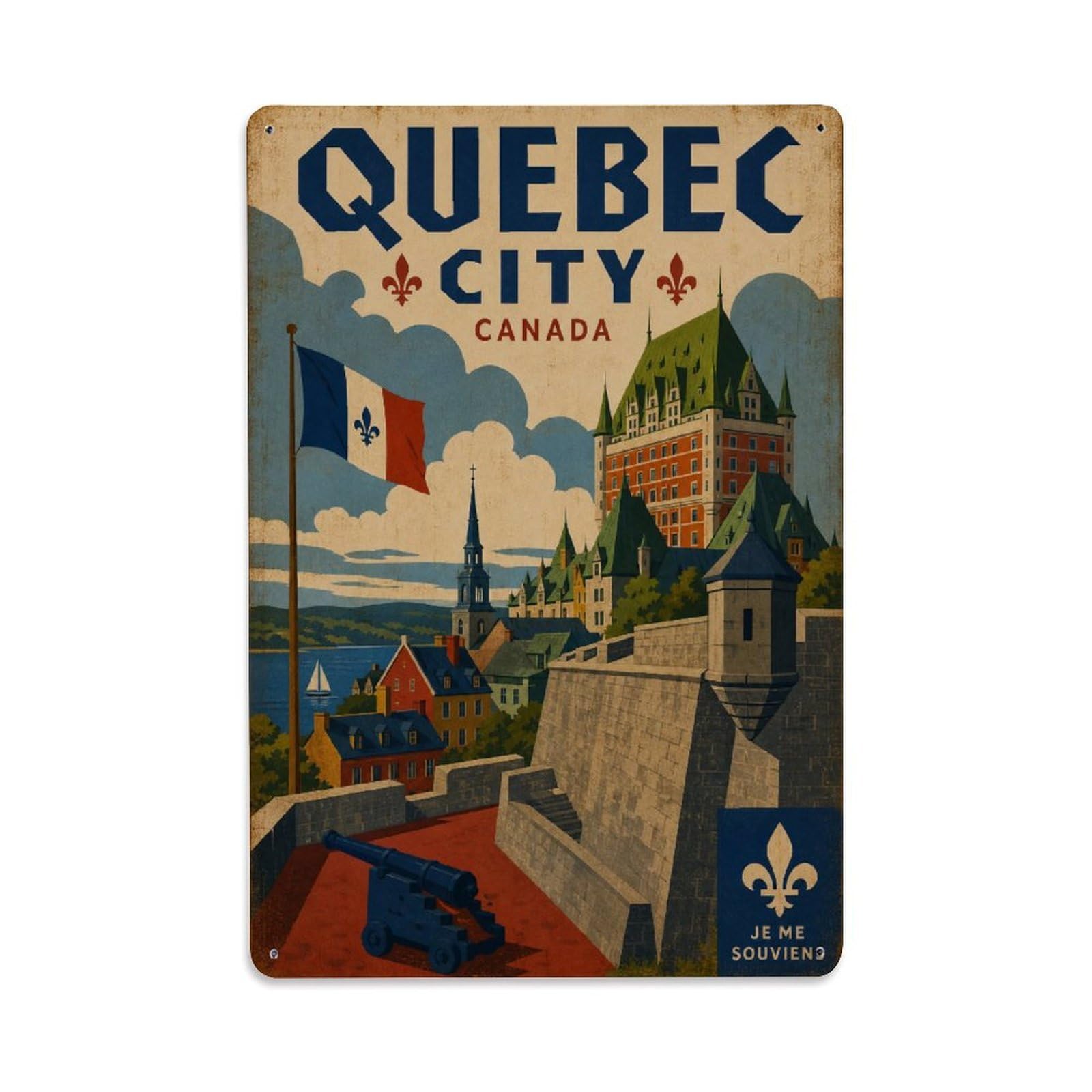 Gead 8X12inch Style Retro Travel Canada Quebec City Metal Tin Sign