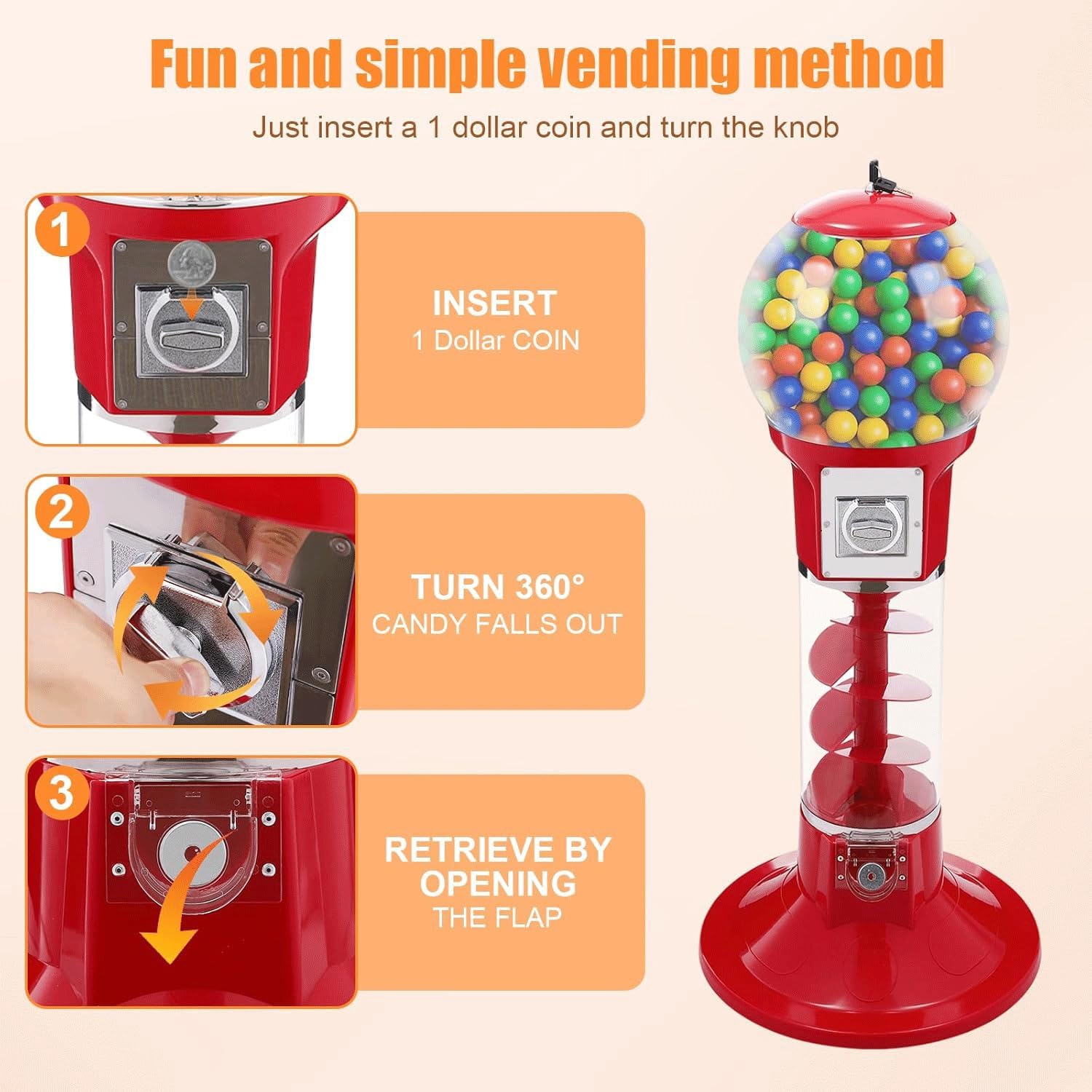 Kommerzieller Kaugummiautomat mit Ständer, 300 Spielzeugkapseln 1,77 Zoll/800 Bälle 1,26 Zoll großer Spiral-Kaugummiautomat, Kaugummiautomat for Spielzeugkapseln und Bälle(Red)
