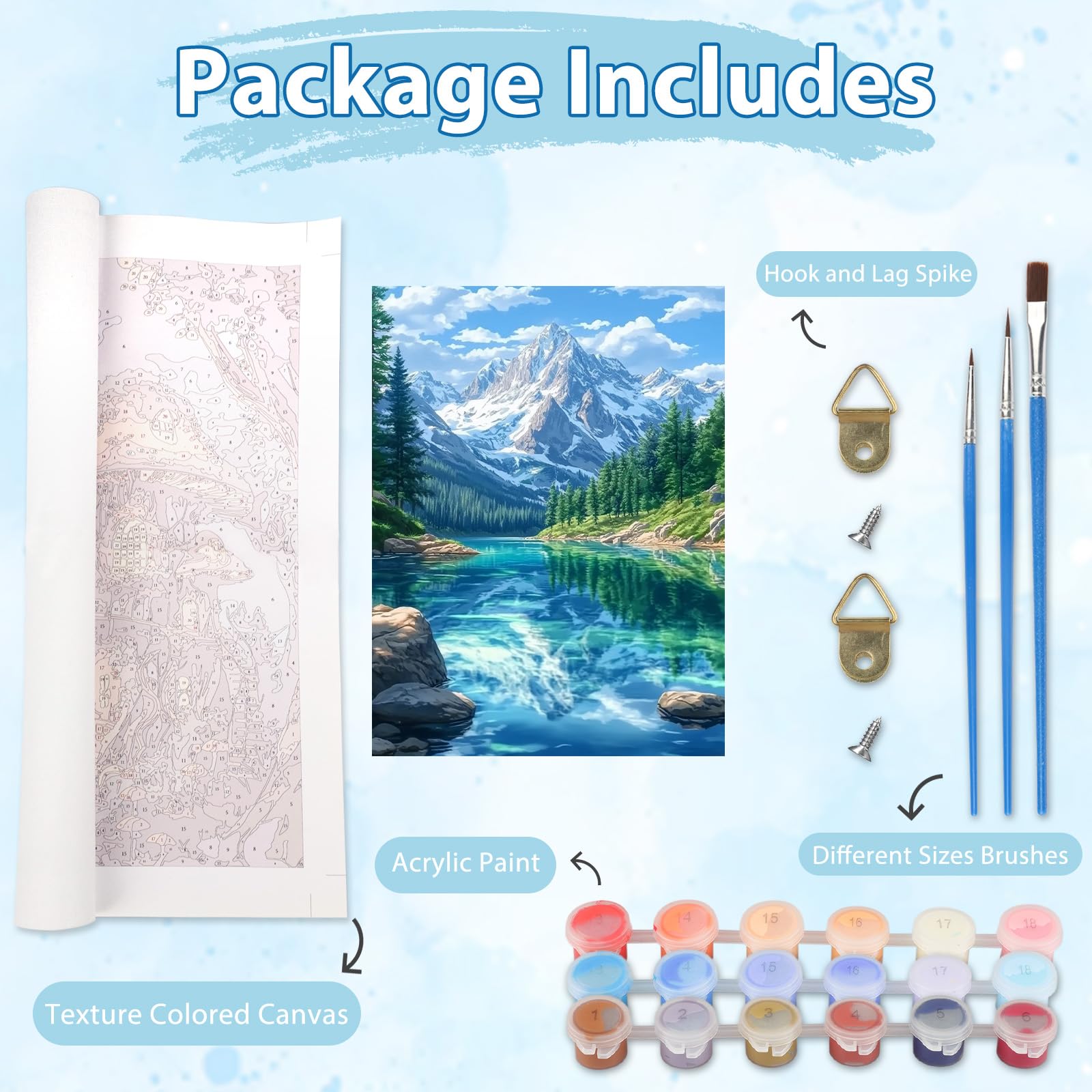 Kit De Pintura Por Números KEYIFA – Paisaje De Montañas Nevadas, Lienzo 30x40 Cm Con Pinceles Y Acrílicos