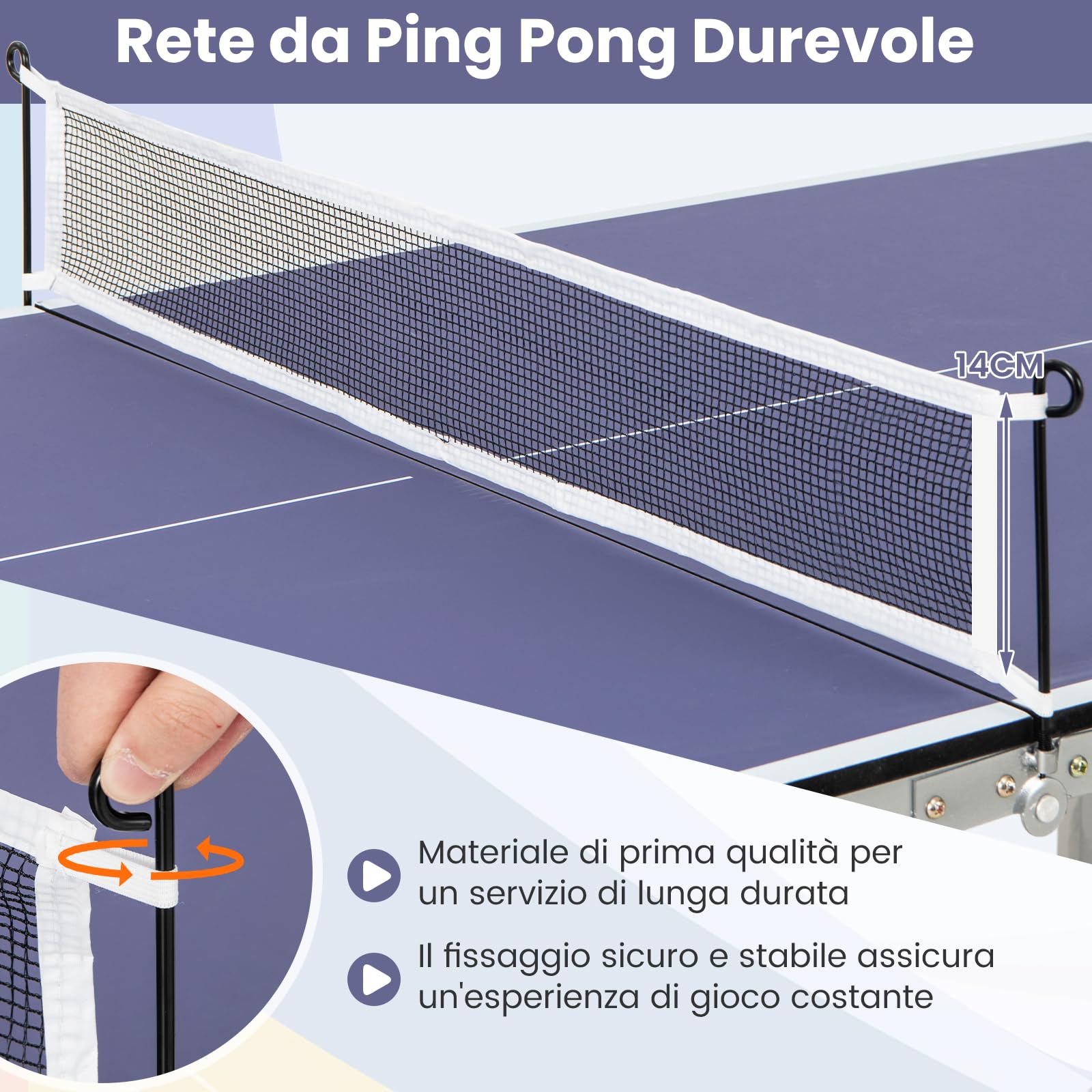 GYMAX Set Tavolo da Ping Pong Completo, Gioco da Ping Pong Pieghevole con Rete, 2 Racchette, 3 Palline, Maniglia Portatile, Tavolo da Ping Pong da Interni ed Esterni, Blu