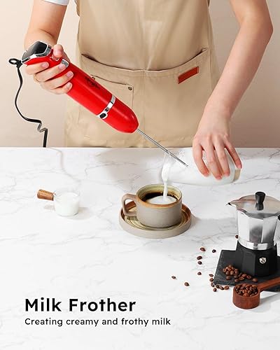 Miniatura 5 de Sangcon Batidora de inmersión de mano, licuadora de mano 3 en 1 eléctrica, licuadora de mano de 400 W, licuadora de varilla de hoja de acero