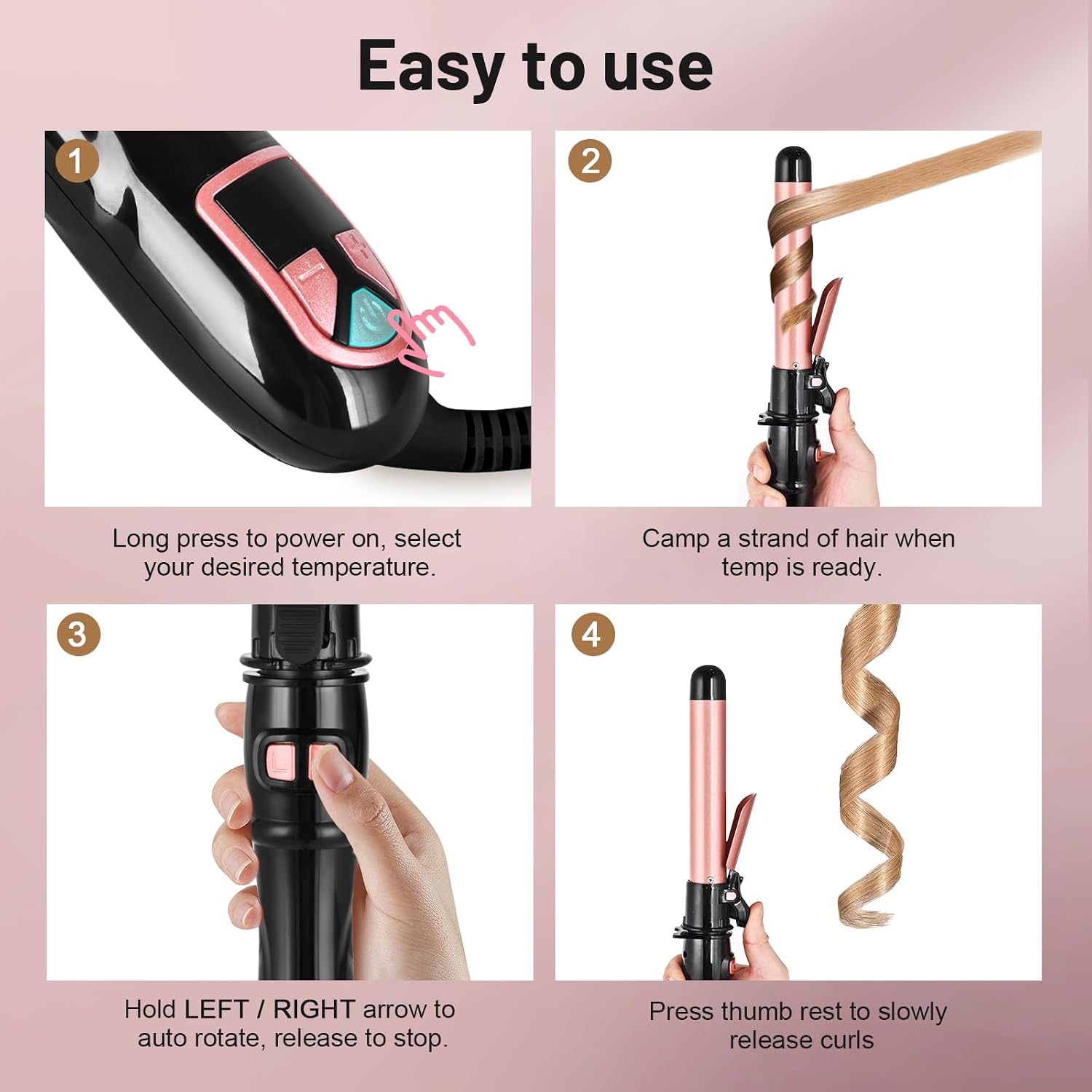 GREEN BREATH Classic Rotating Curling Iron,Automatic Roating Hair Curler,Negative ion Curler,1.1inches(About 28mm) Curling Iron for Long Hair,Beach Waves Hair Curler,Double Voltage (Rose Gold)
